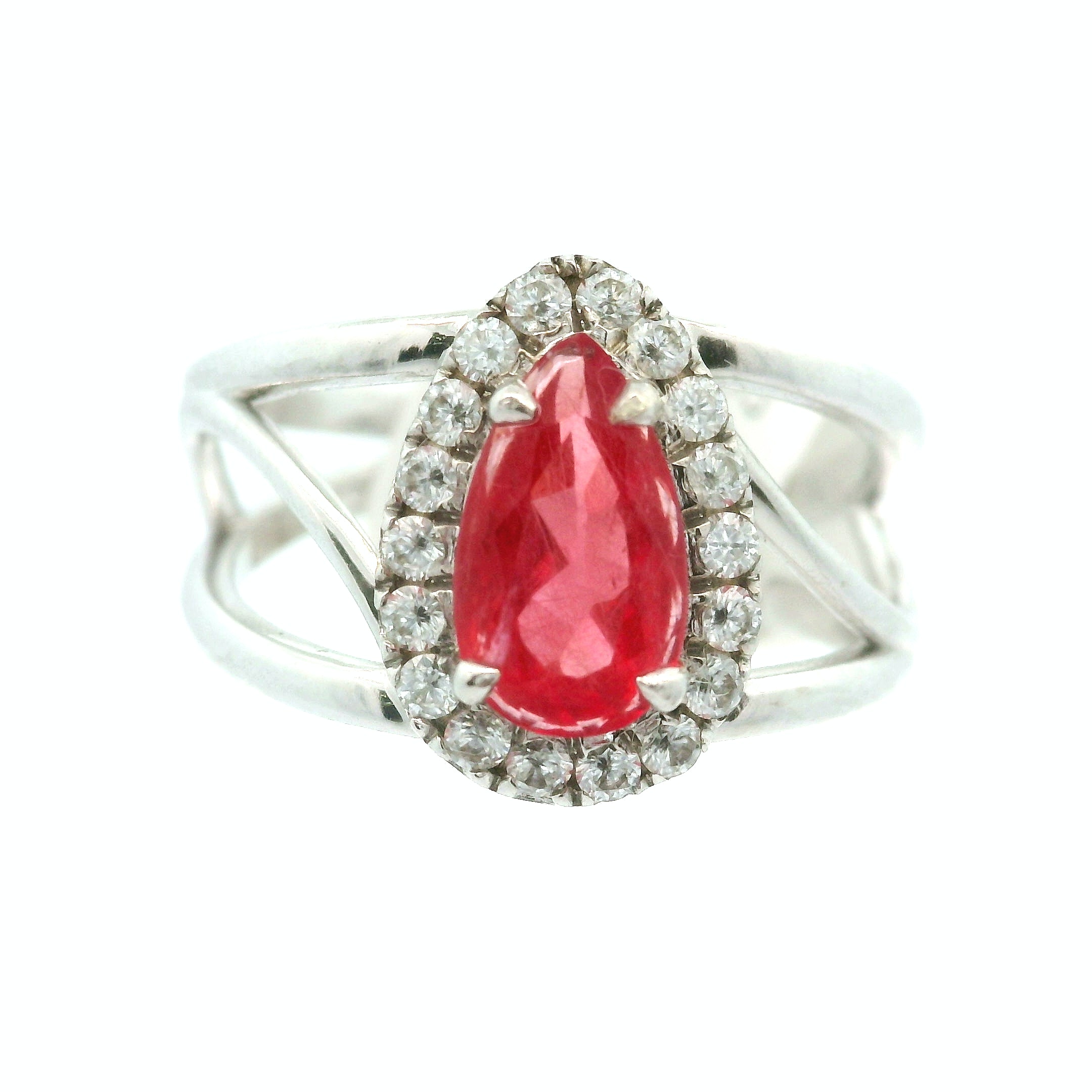 Rhodonite with Clear Zircon Pavé Cuff Ring .925 Silver for Harmonizing Relationships and Promoting Love