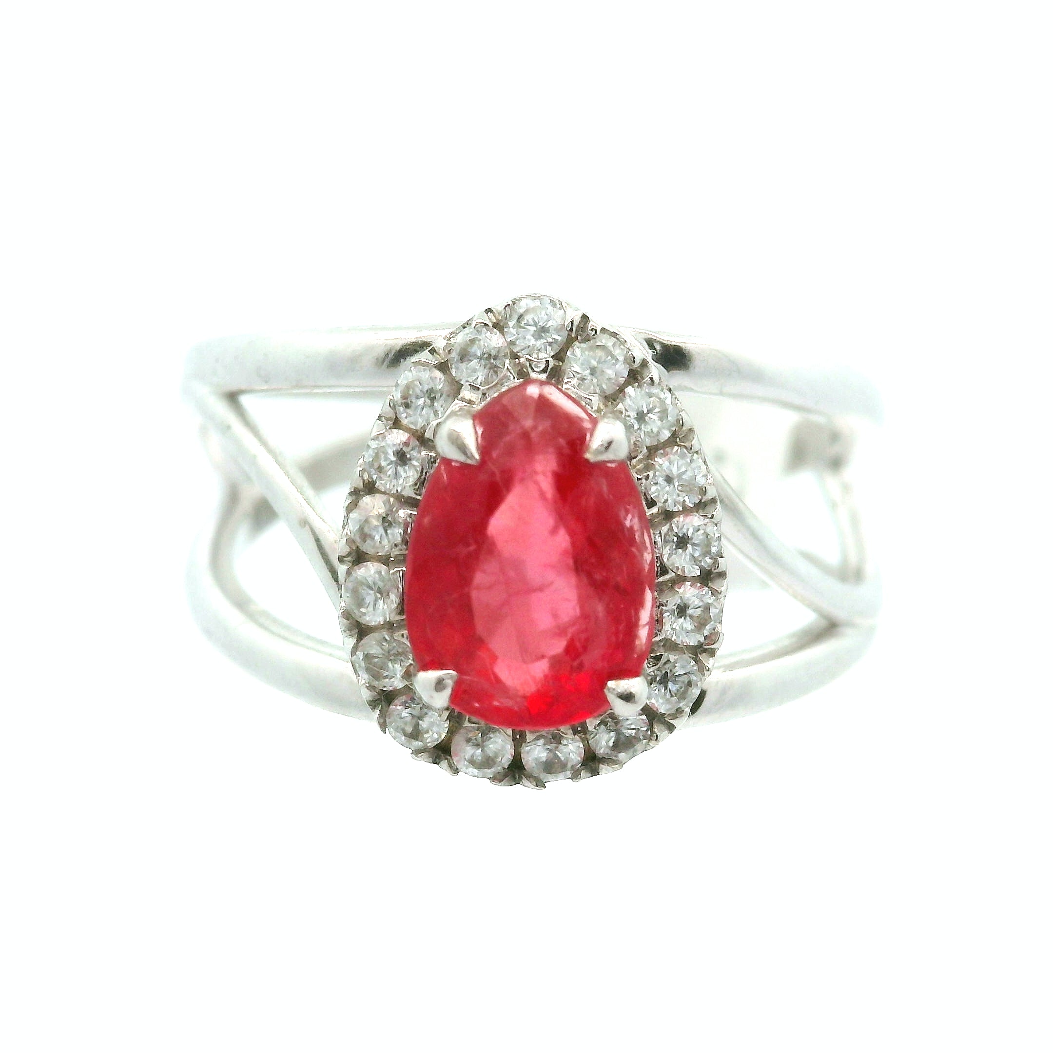 Rhodonite with Clear Zircon Pavé Cuff Ring .925 Silver for Harmonizing Relationships and Promoting Love