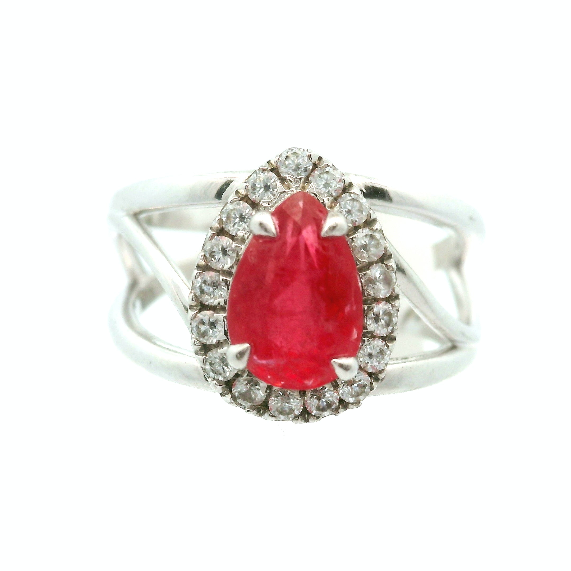 Rhodonite with Clear Zircon Pavé Cuff Ring .925 Silver for Harmonizing Relationships and Promoting Love