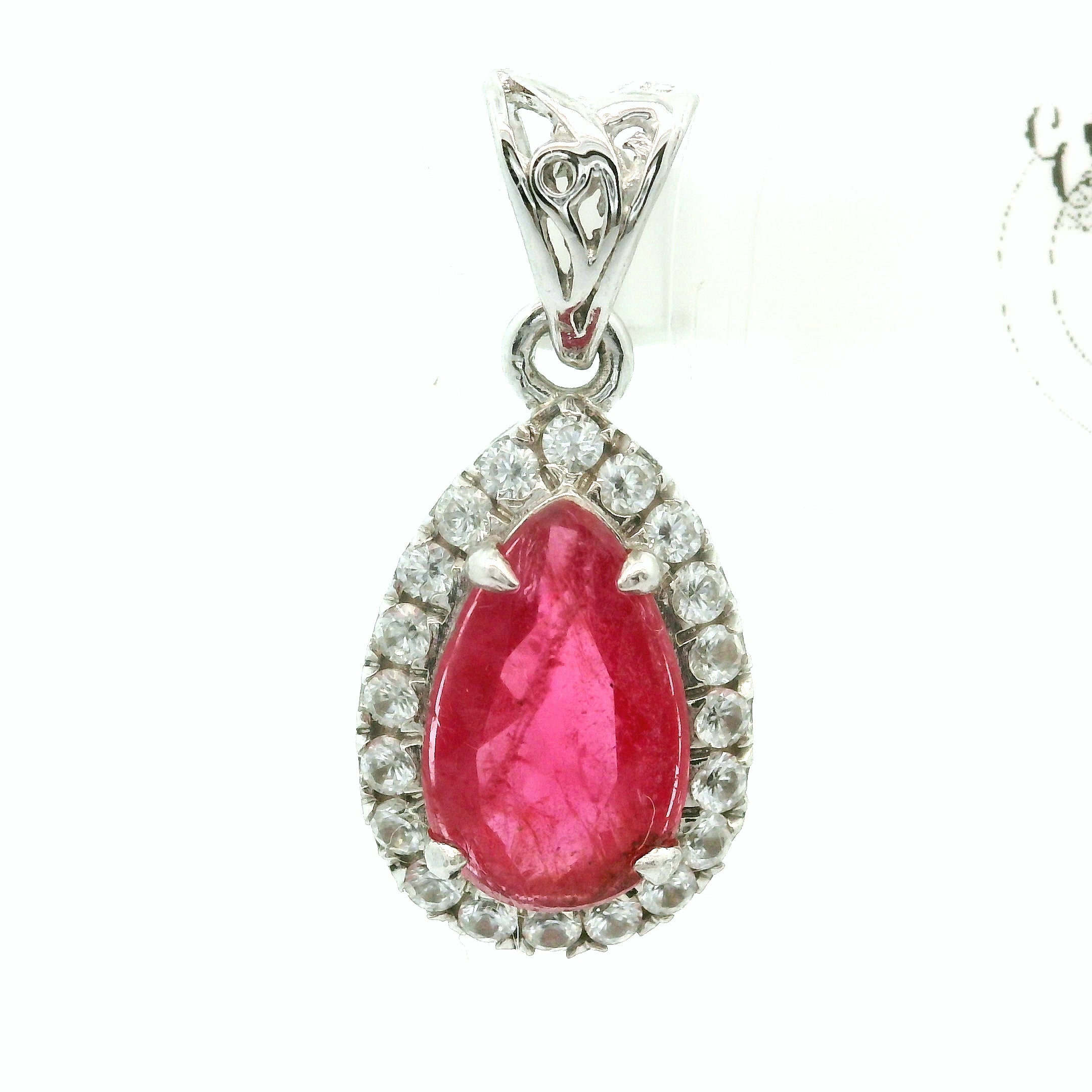 Rhodonite with Clear Zircon Pavé Pendant .925 Silver for Harmonizing Relationships and Promoting Love