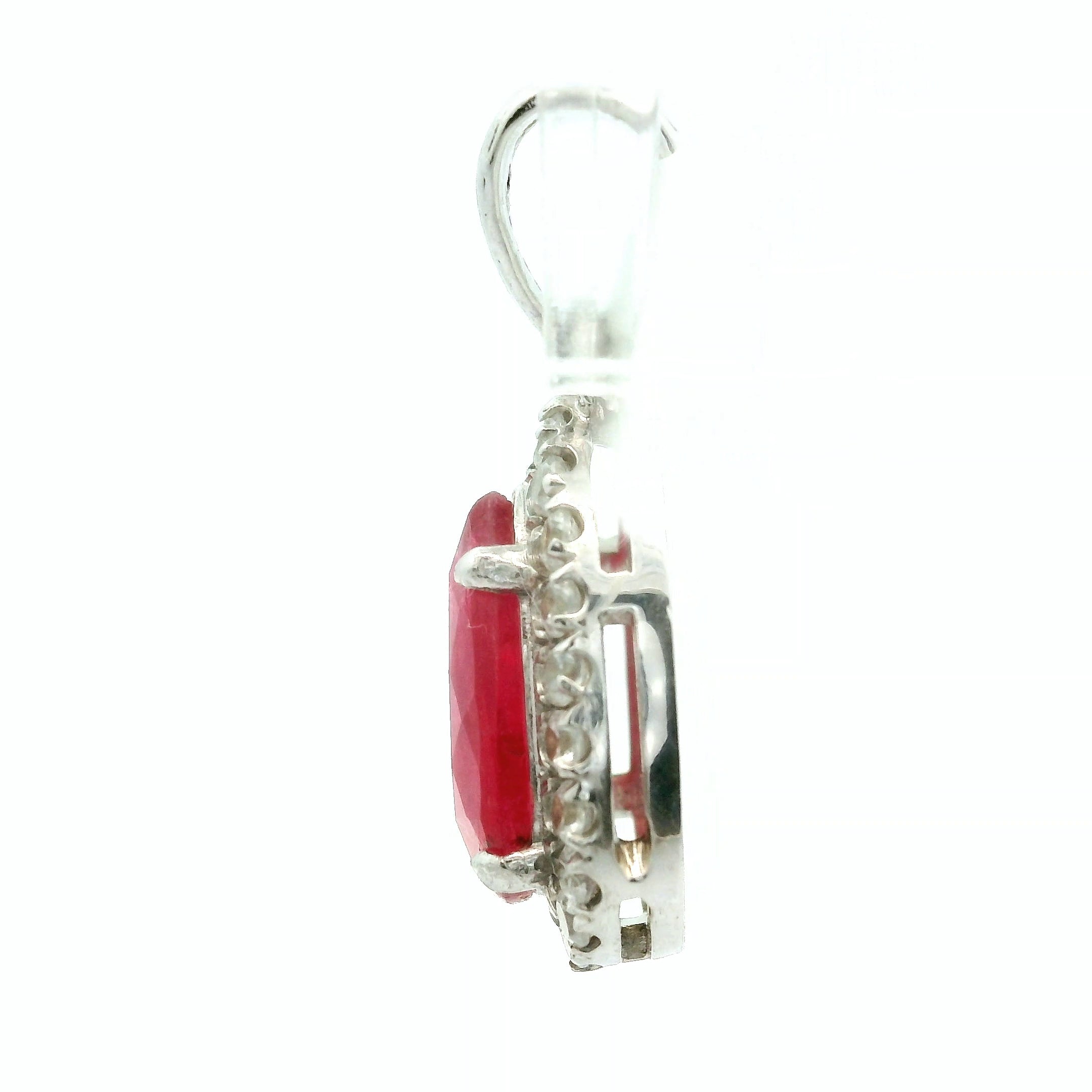 Rhodonite with Clear Zircon Pavé Pendant .925 Silver for Harmonizing Relationships and Promoting Love