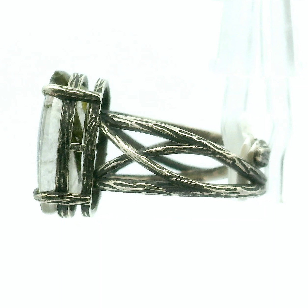 Green Tourmaline in Quartz Bad Witch Cuff Ring .925 Sterling Silver for Emotional Healing, Kindness and Joy