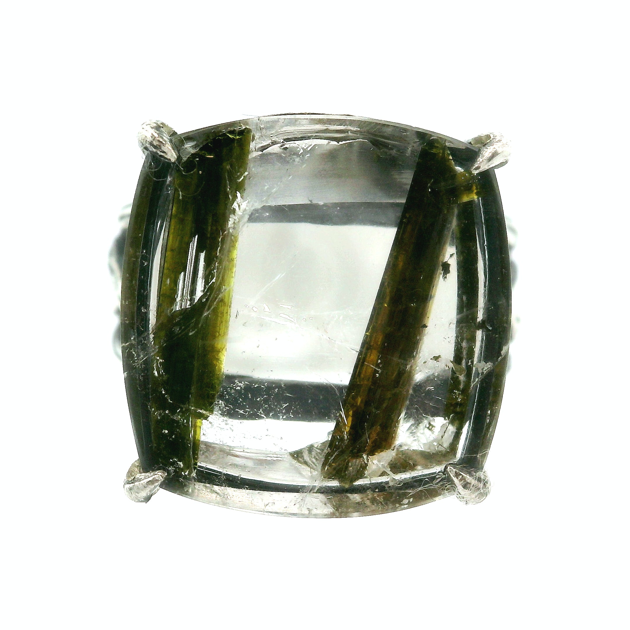 Green Tourmaline in Quartz Bad Witch Cuff Ring .925 Sterling Silver for Emotional Healing, Kindness and Joy