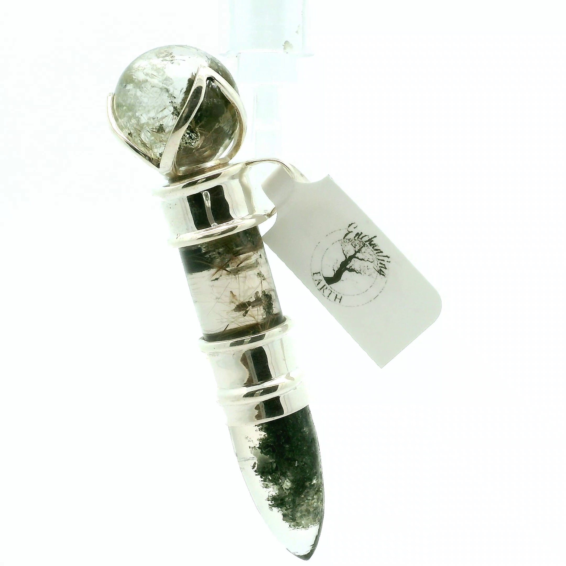 Himalayan Quartz with Chloride & Gold Rutile Wandlet .925 Silver for Amplifying Intentions and Manifestion