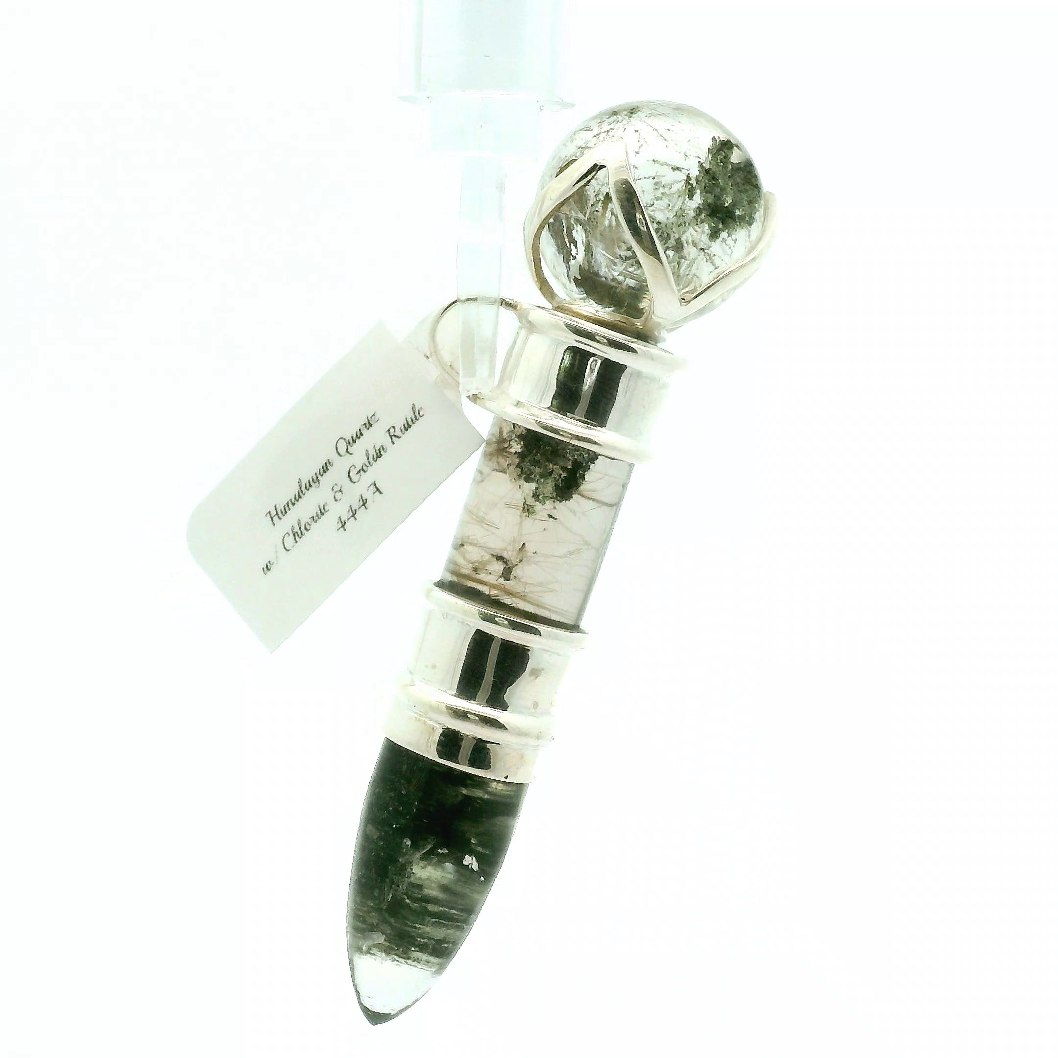 Himalayan Quartz with Chloride & Gold Rutile Wandlet .925 Silver for Amplifying Intentions and Manifestion