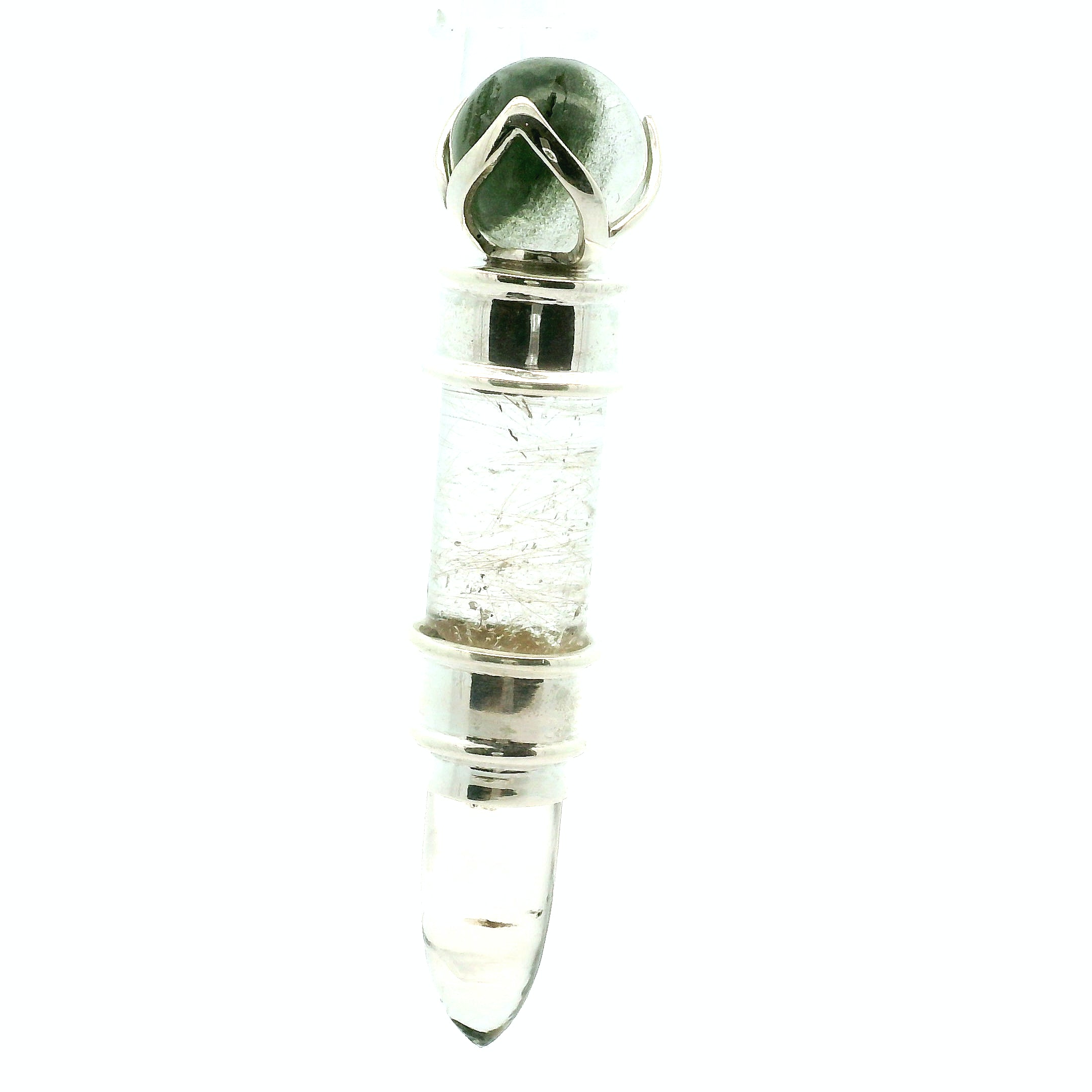 Himalayan Quartz with Chloride & Gold Rutile Wandlet .925 Silver for Amplifying Intentions and Manifestion