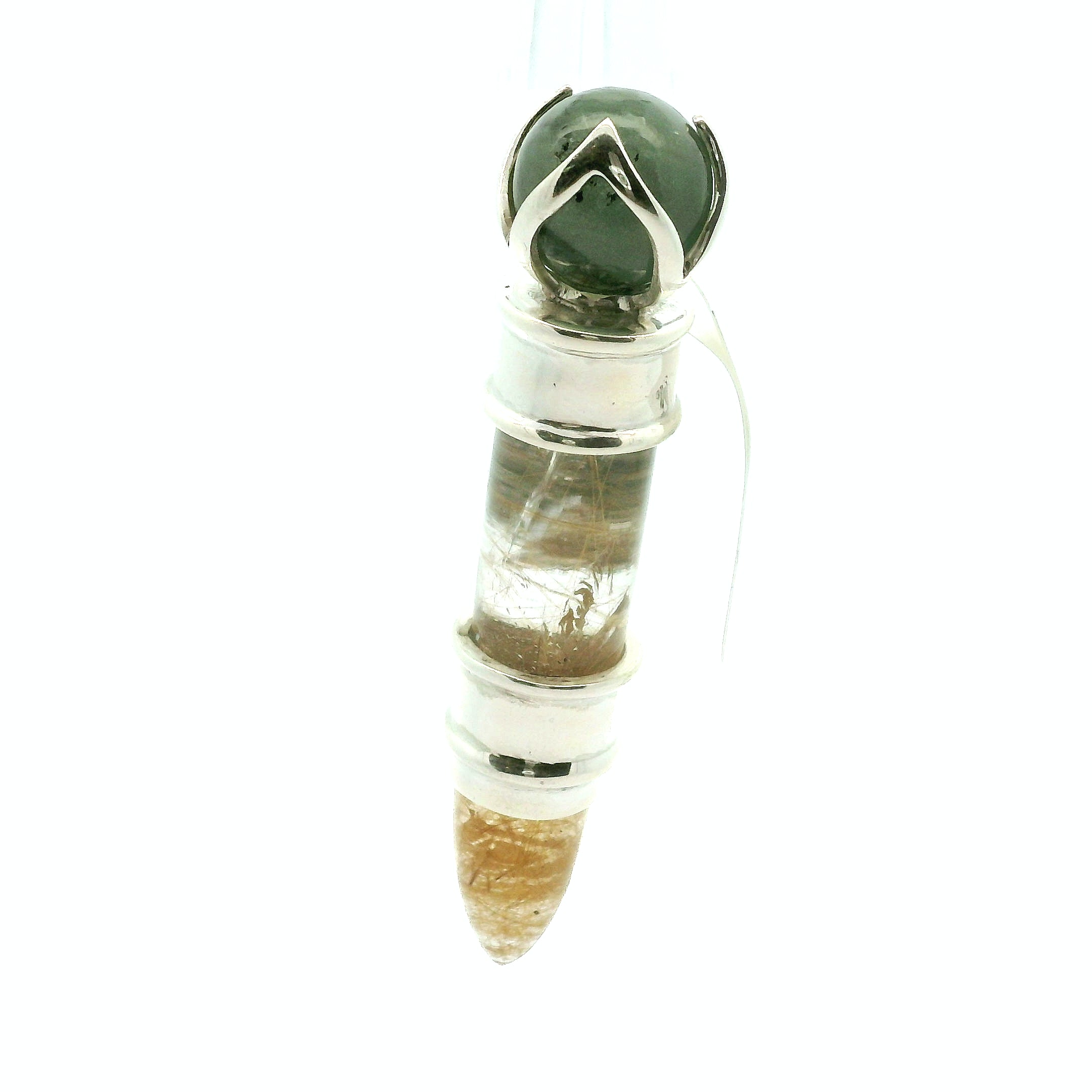 Himalayan Quartz with Chloride & Gold Rutile Wandlet .925 Silver for Amplifying Intentions and Manifestion