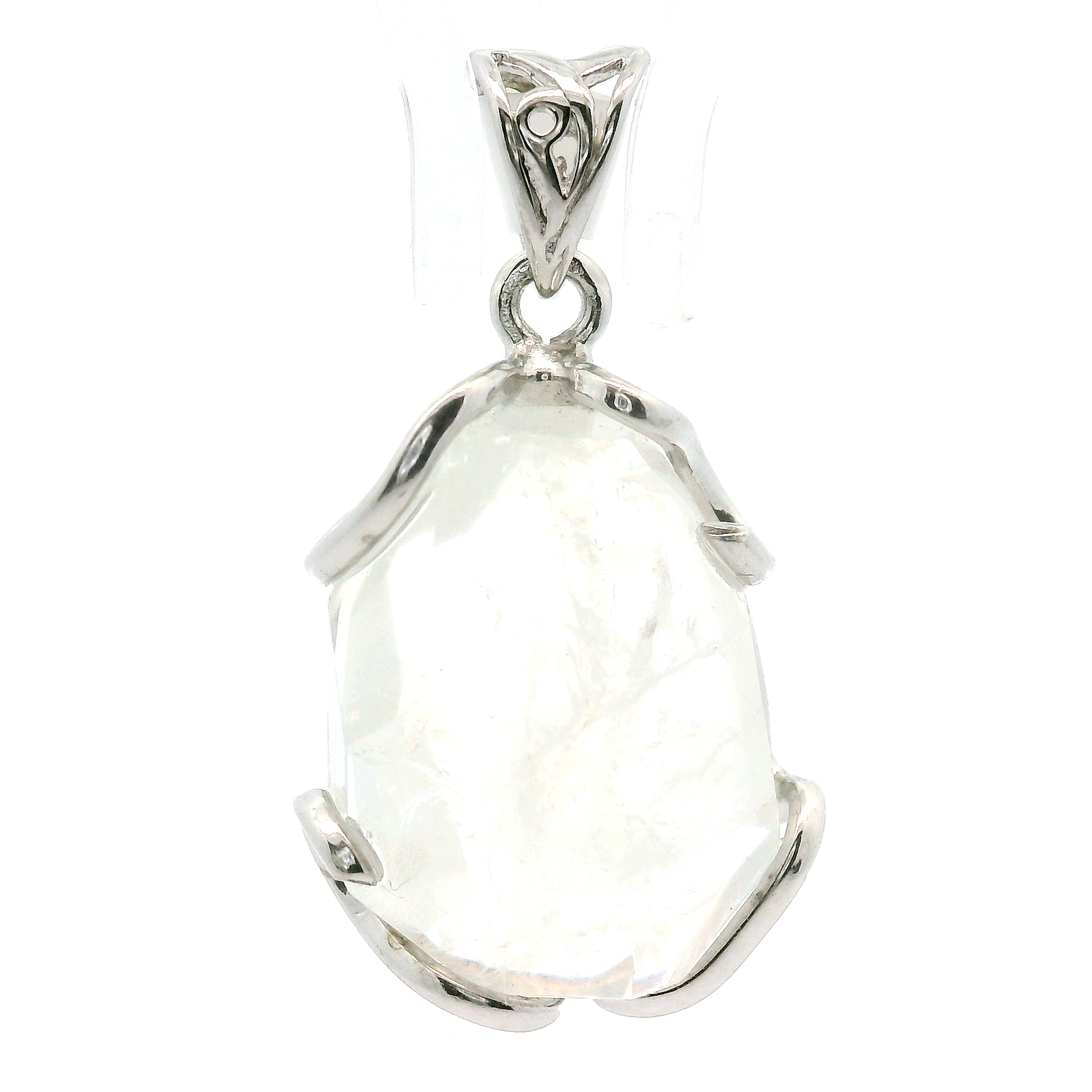 Malagasy Moonstone Faceted Freeform Pendant .925 Sterling Silver for Spiritual Transformation and Inner Peace