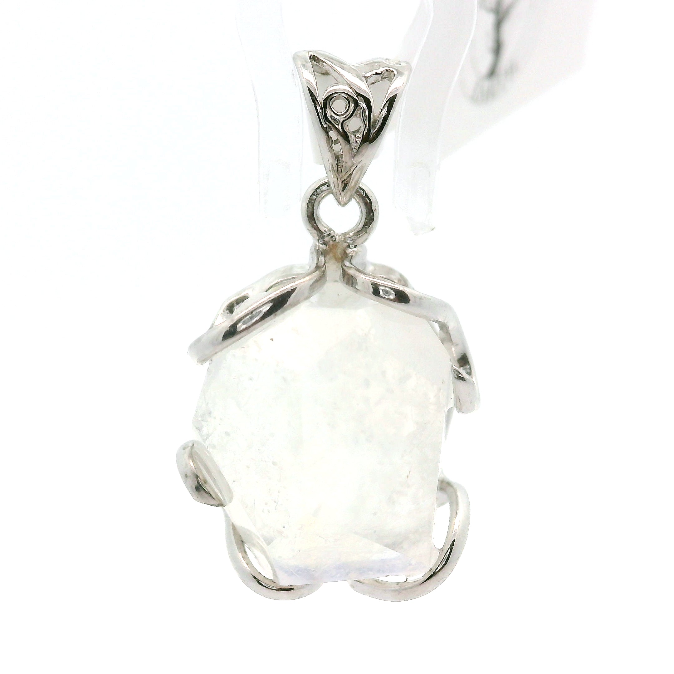 Malagasy Moonstone Faceted Freeform Pendant .925 Sterling Silver for Spiritual Transformation and Inner Peace