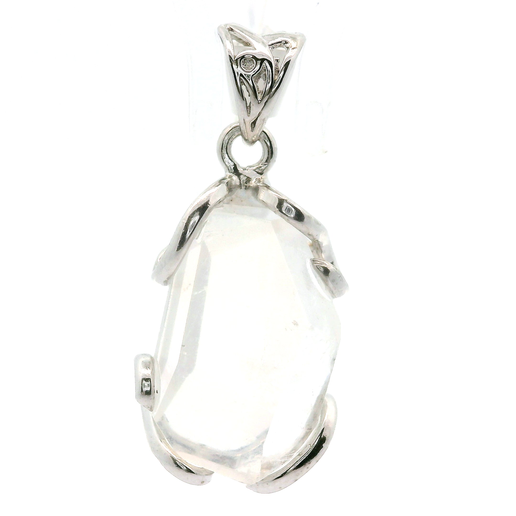 Malagasy Moonstone Faceted Freeform Pendant .925 Sterling Silver for Spiritual Transformation and Inner Peace