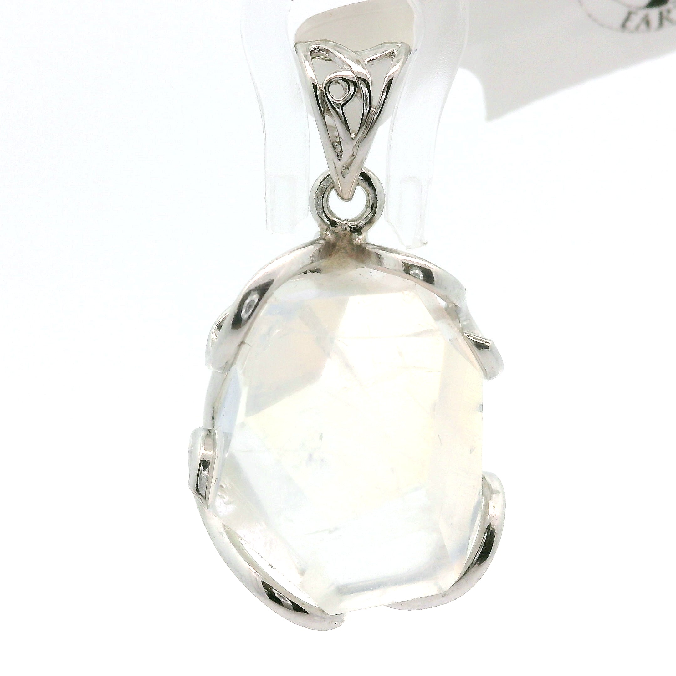 Malagasy Moonstone Faceted Freeform Pendant .925 Sterling Silver for Spiritual Transformation and Inner Peace