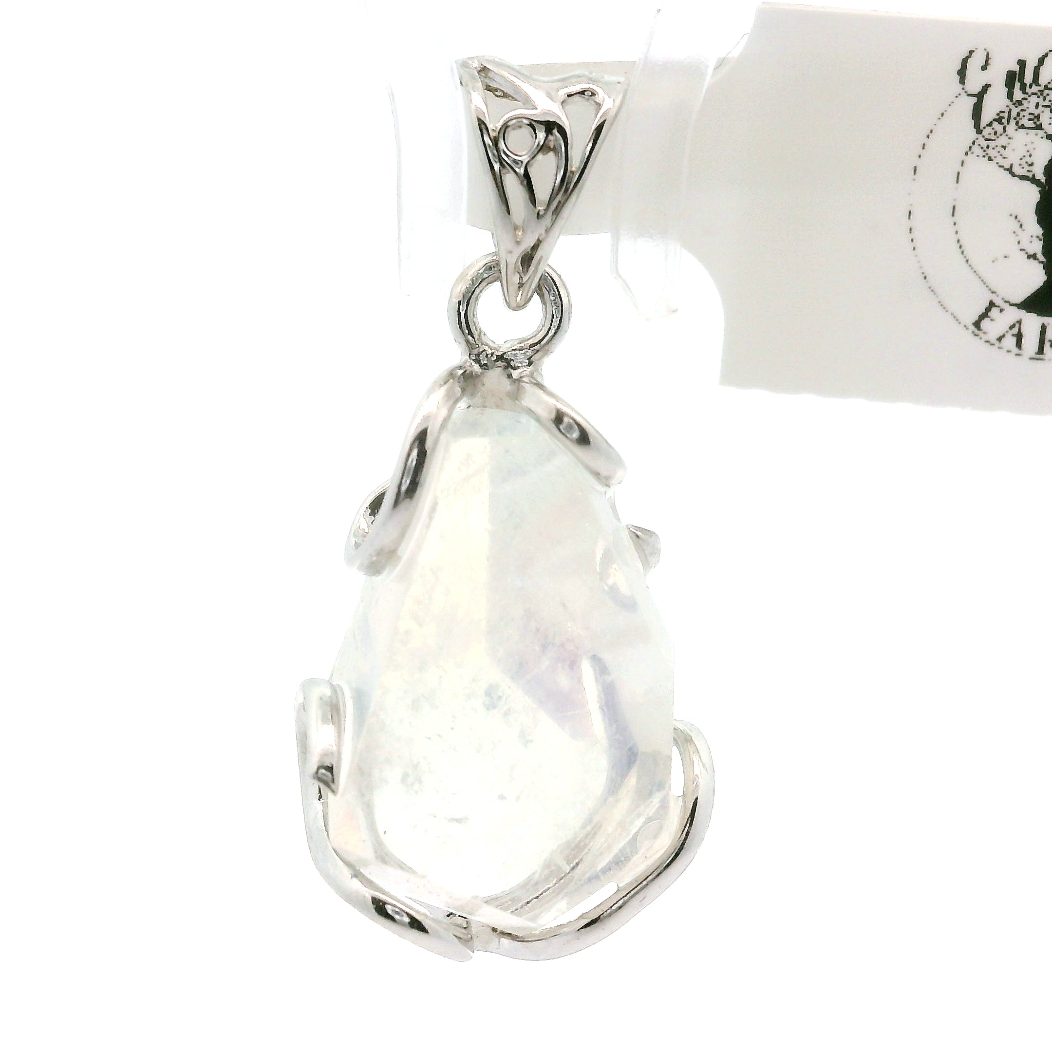 Malagasy Moonstone Faceted Freeform Pendant .925 Sterling Silver for Spiritual Transformation and Inner Peace