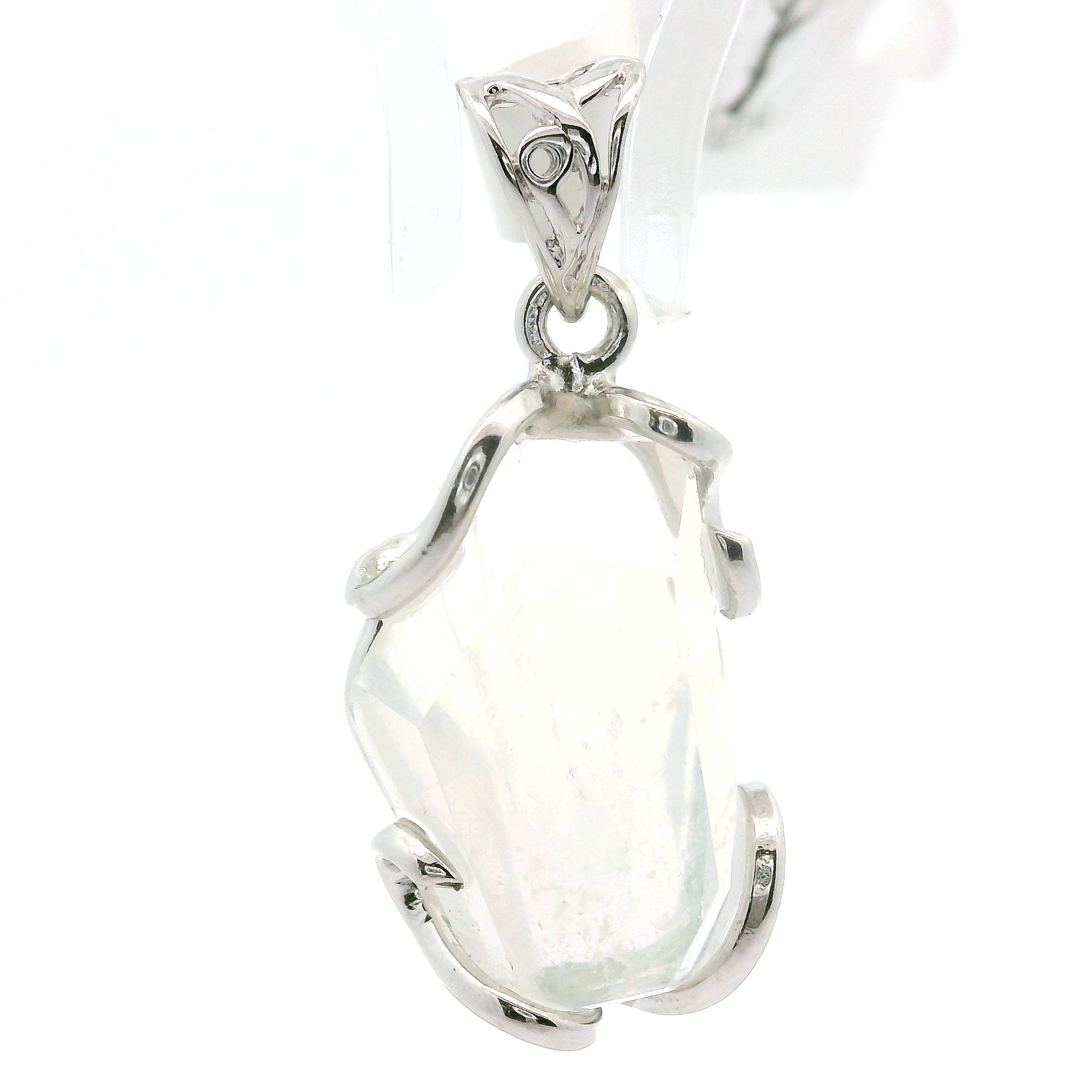 Malagasy Moonstone Faceted Freeform Pendant .925 Sterling Silver for Spiritual Transformation and Inner Peace