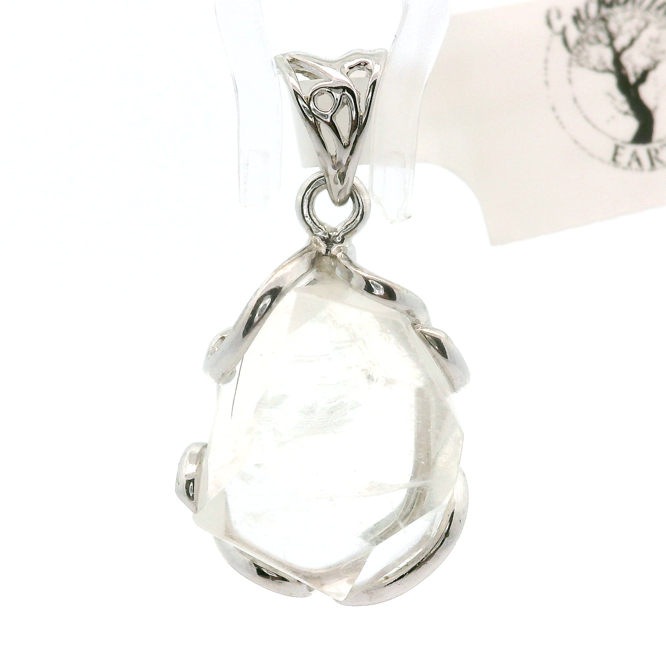 Malagasy Moonstone Faceted Freeform Pendant .925 Sterling Silver for Spiritual Transformation and Inner Peace