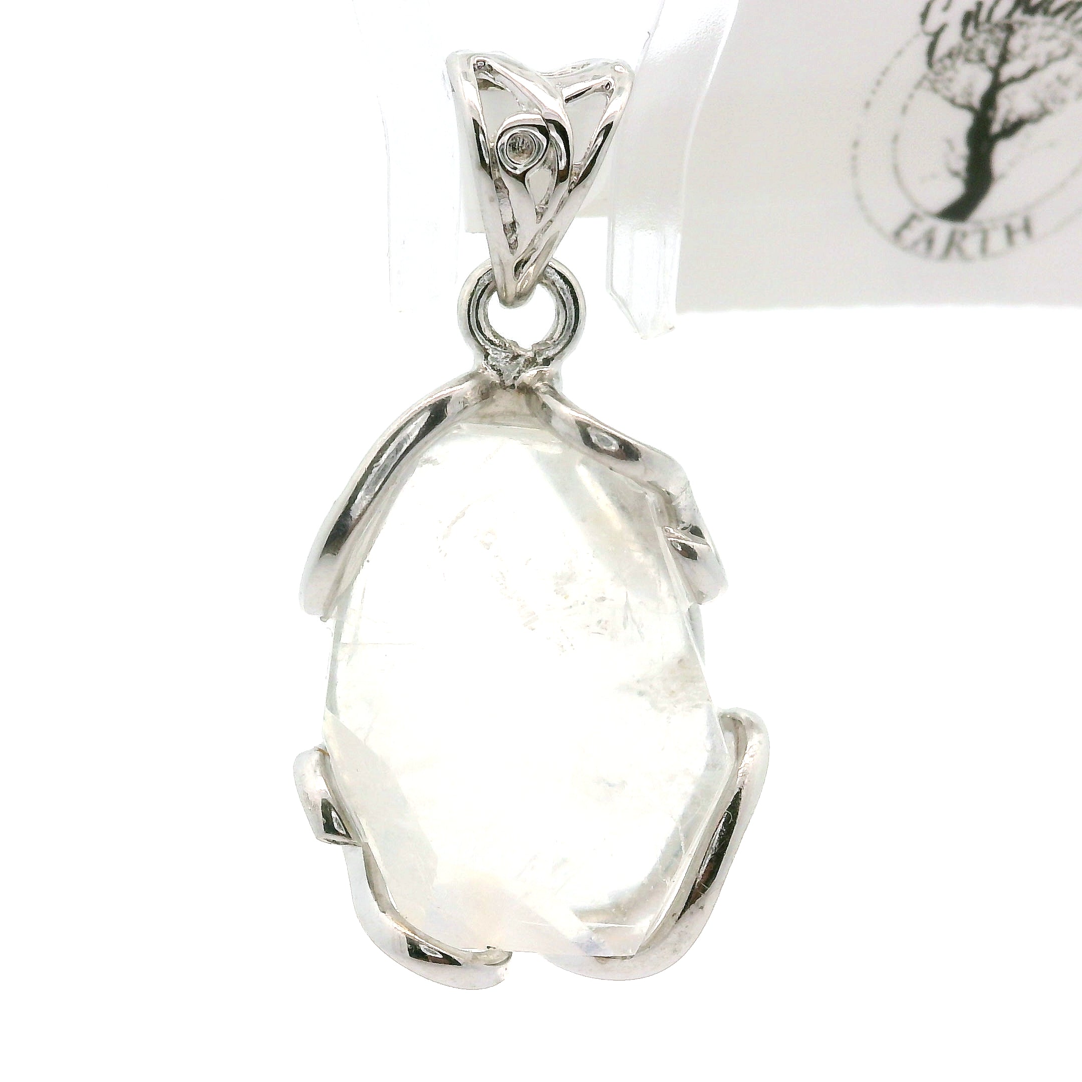 Malagasy Moonstone Faceted Freeform Pendant .925 Sterling Silver for Spiritual Transformation and Inner Peace
