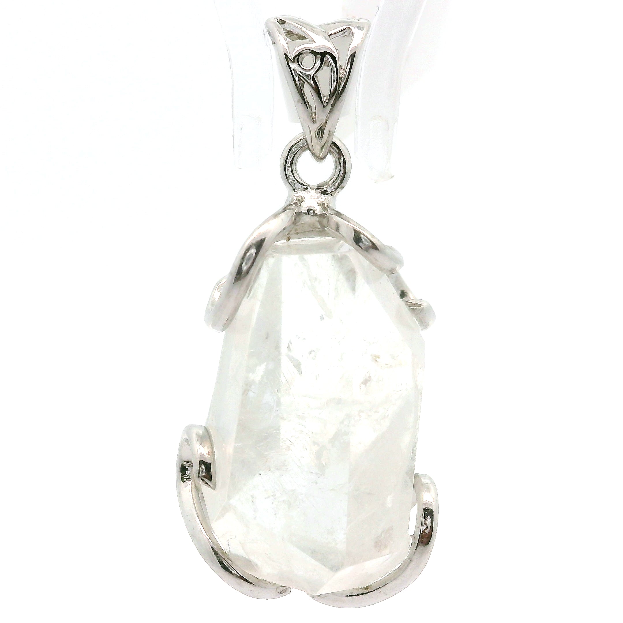 Malagasy Moonstone Faceted Freeform Pendant .925 Sterling Silver for Spiritual Transformation and Inner Peace