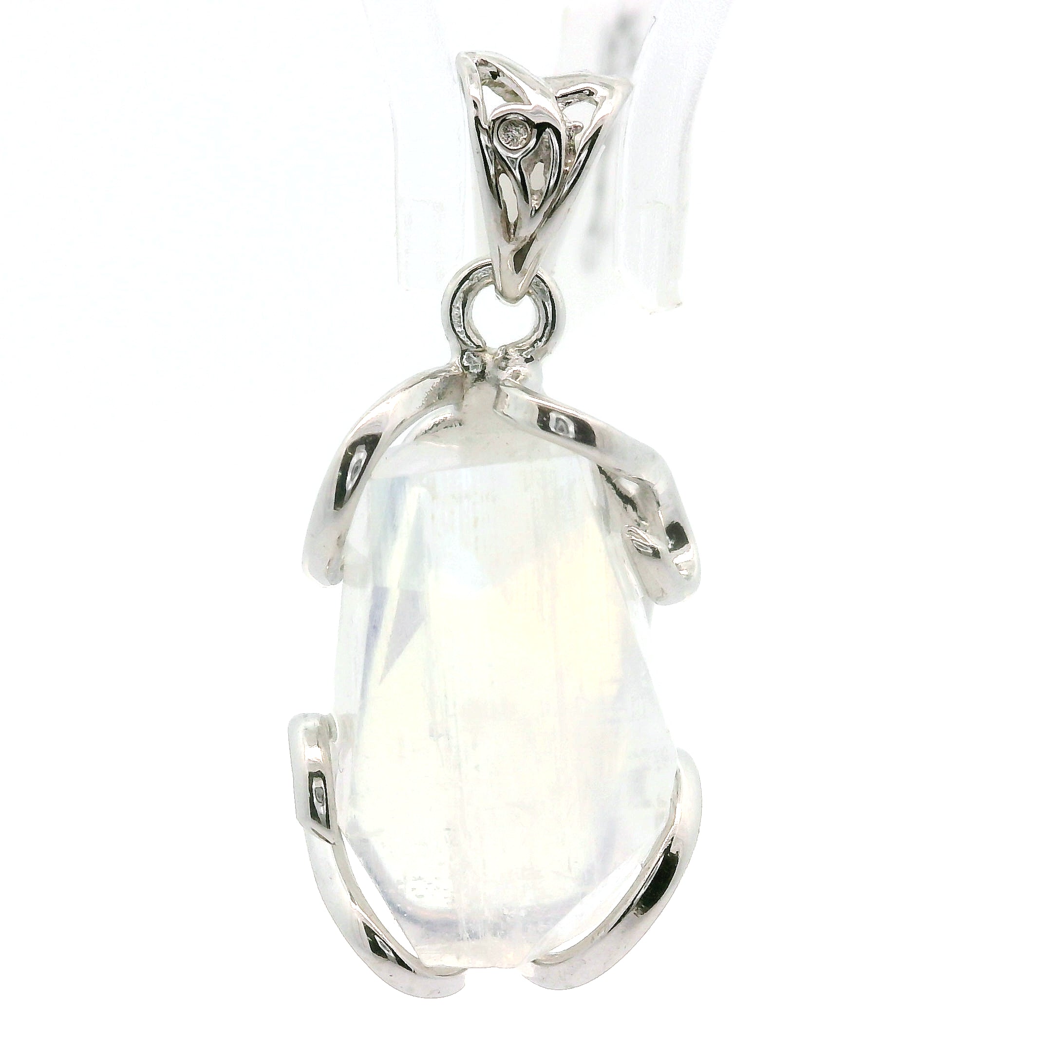 Malagasy Moonstone Faceted Freeform Pendant .925 Sterling Silver for Spiritual Transformation and Inner Peace