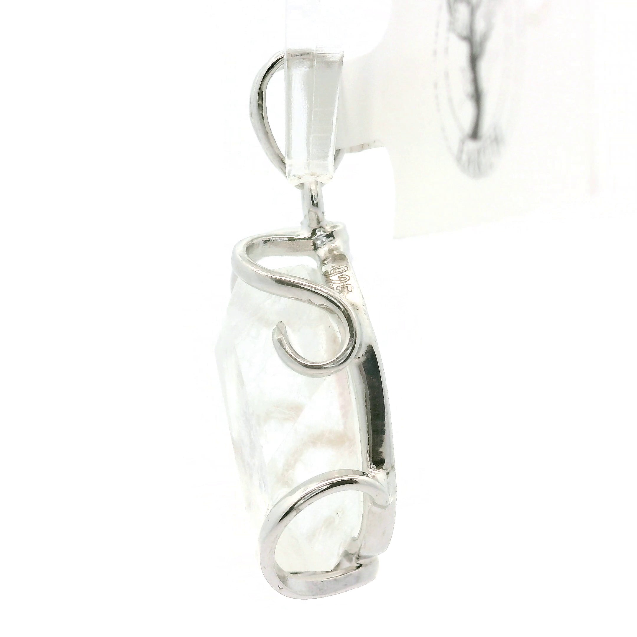 Malagasy Moonstone Faceted Freeform Pendant .925 Sterling Silver for Spiritual Transformation and Inner Peace