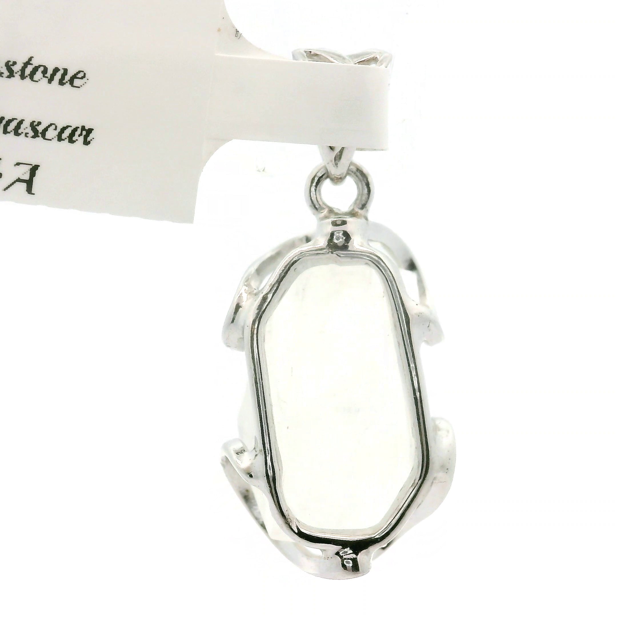 Malagasy Moonstone Faceted Freeform Pendant .925 Sterling Silver for Spiritual Transformation and Inner Peace