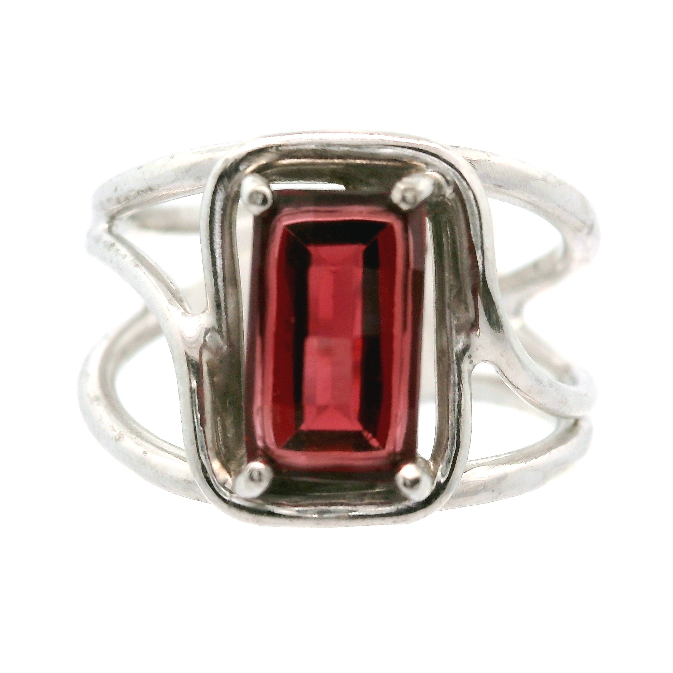 Garnet Pixel Cut Cuff Ring .925 Silver for Strength and Universal Connection