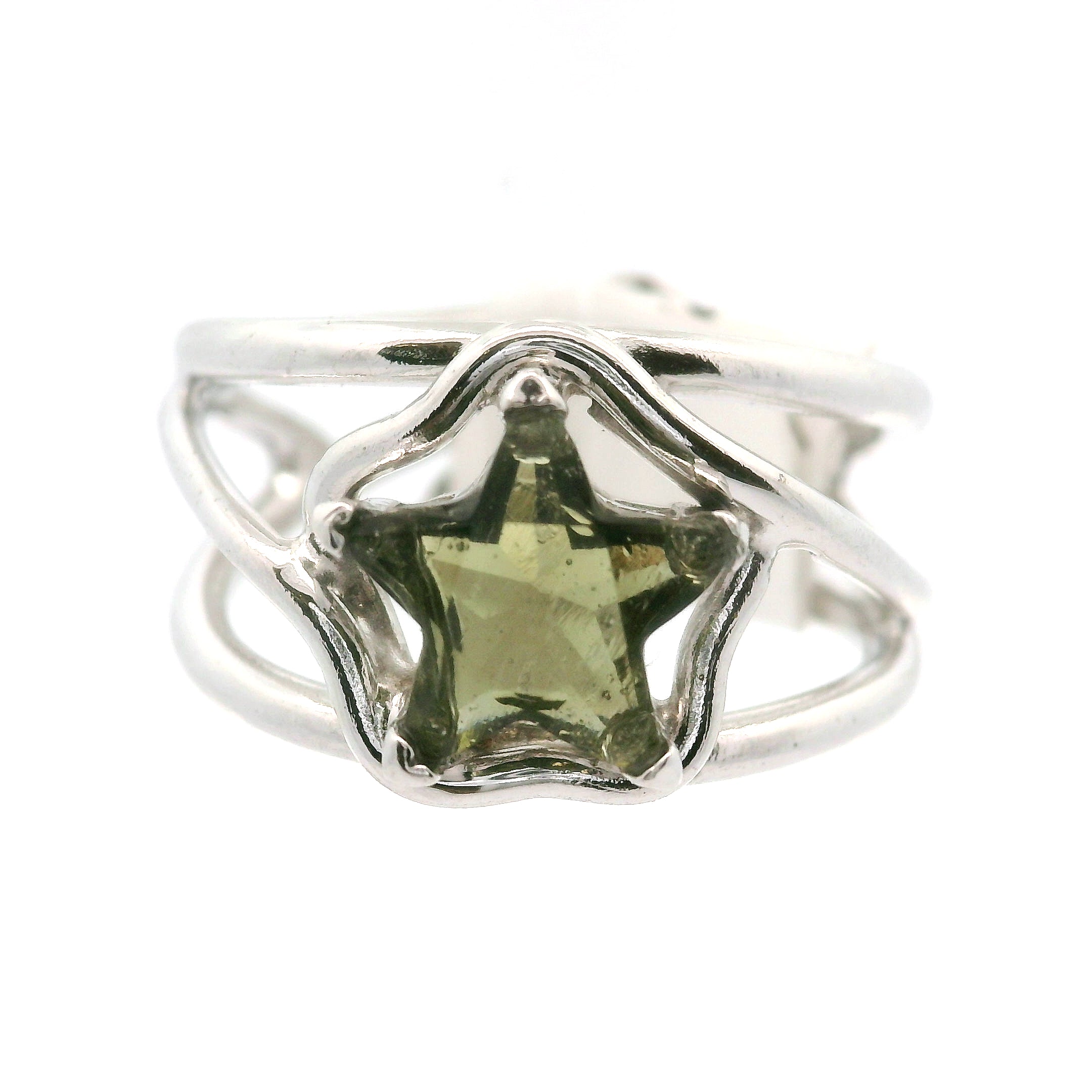 Moldavite Star Cuff Ring .925 Silver for Creating your Dream Life