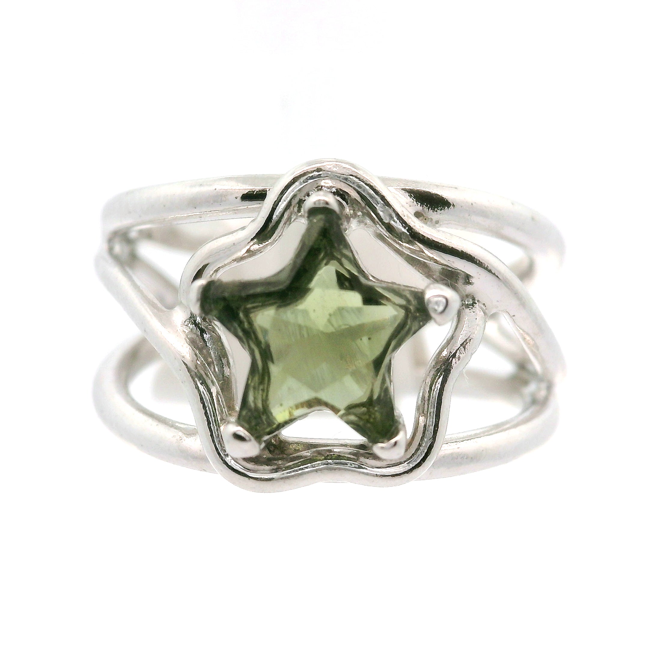 Moldavite Star Cuff Ring .925 Silver for Creating your Dream Life