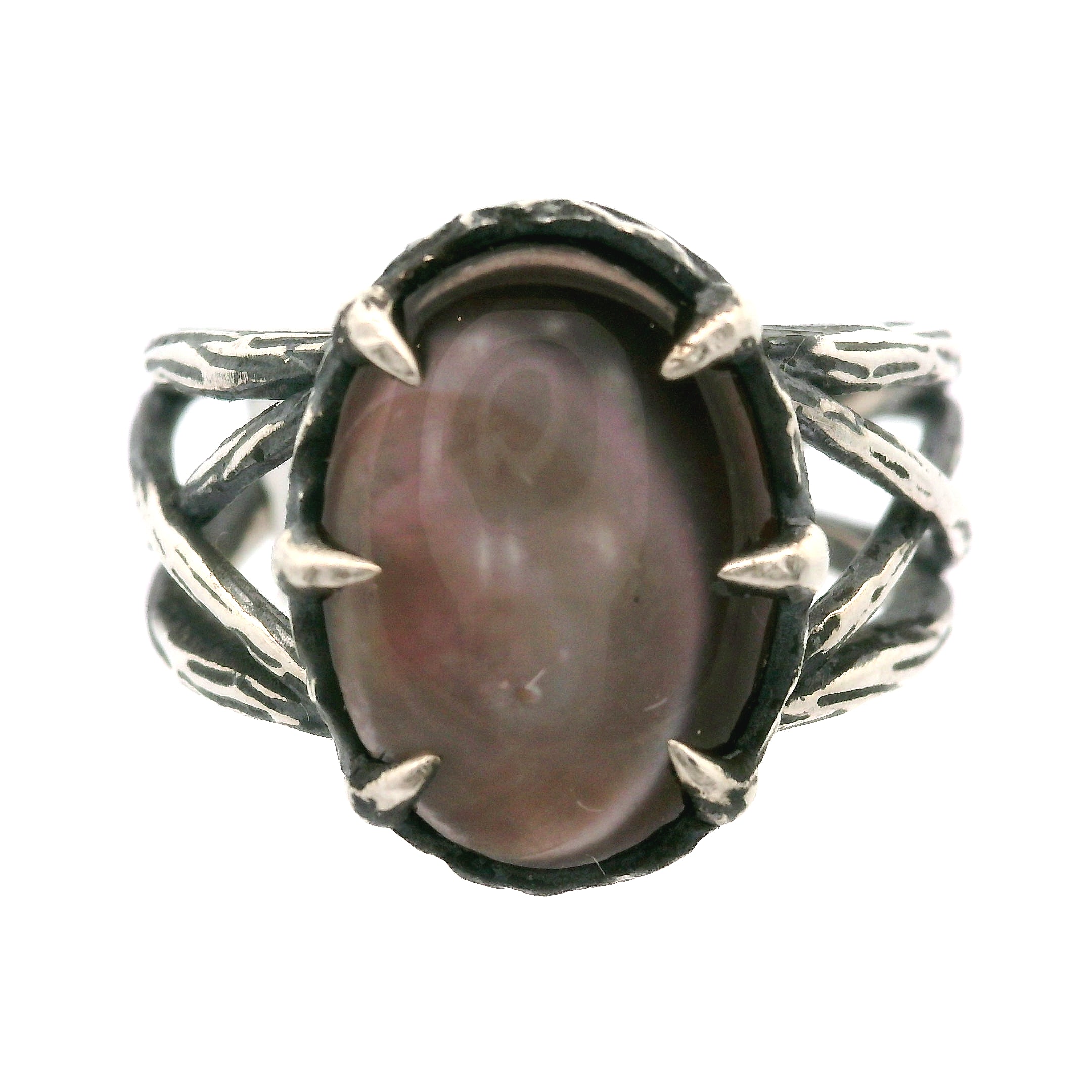 Black Mother of Pearl Bad Witch Cuff Ring .925 Silver for Peace and Enhancing Psychic Abilities