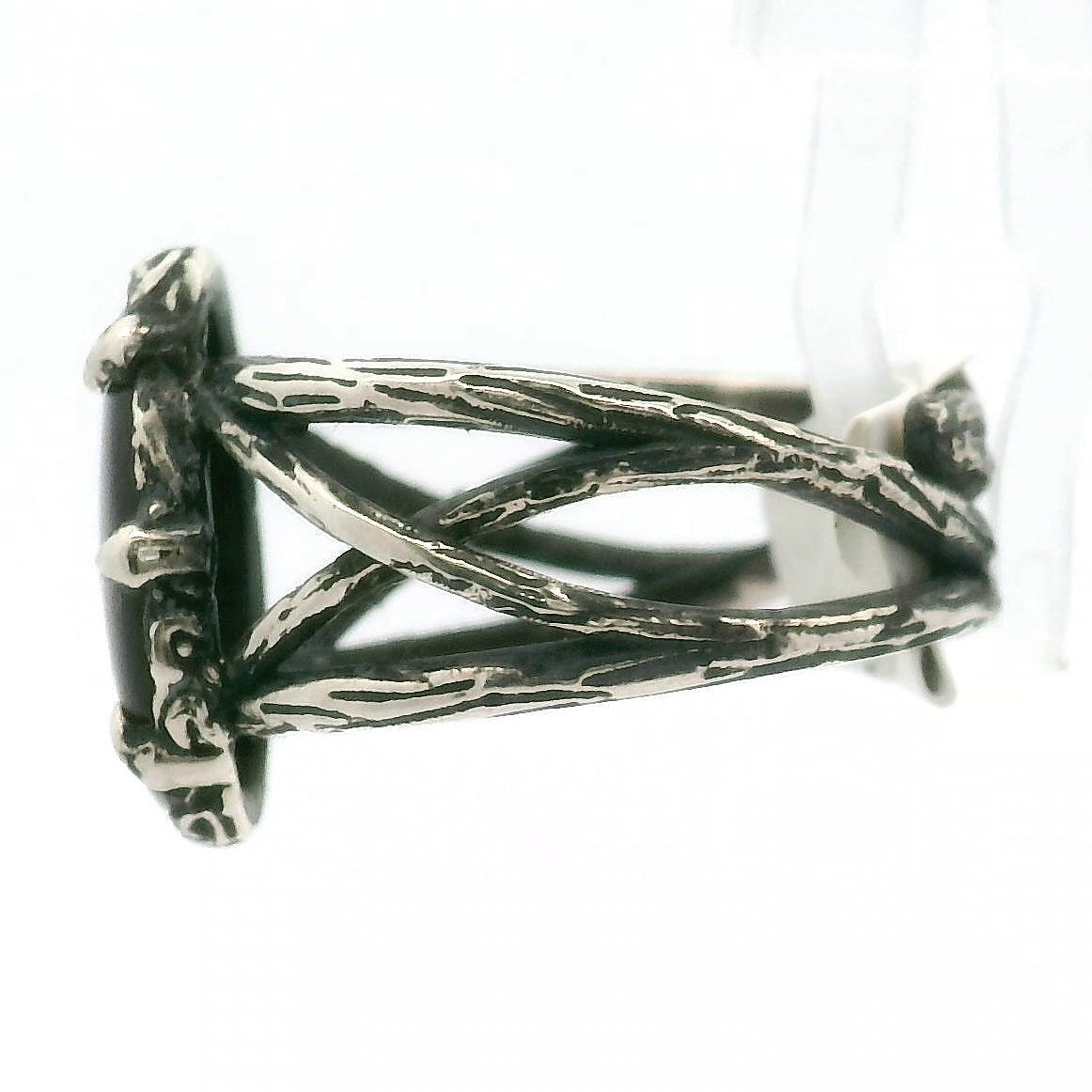 Black Mother of Pearl Bad Witch Cuff Ring .925 Silver for Peace and Enhancing Psychic Abilities