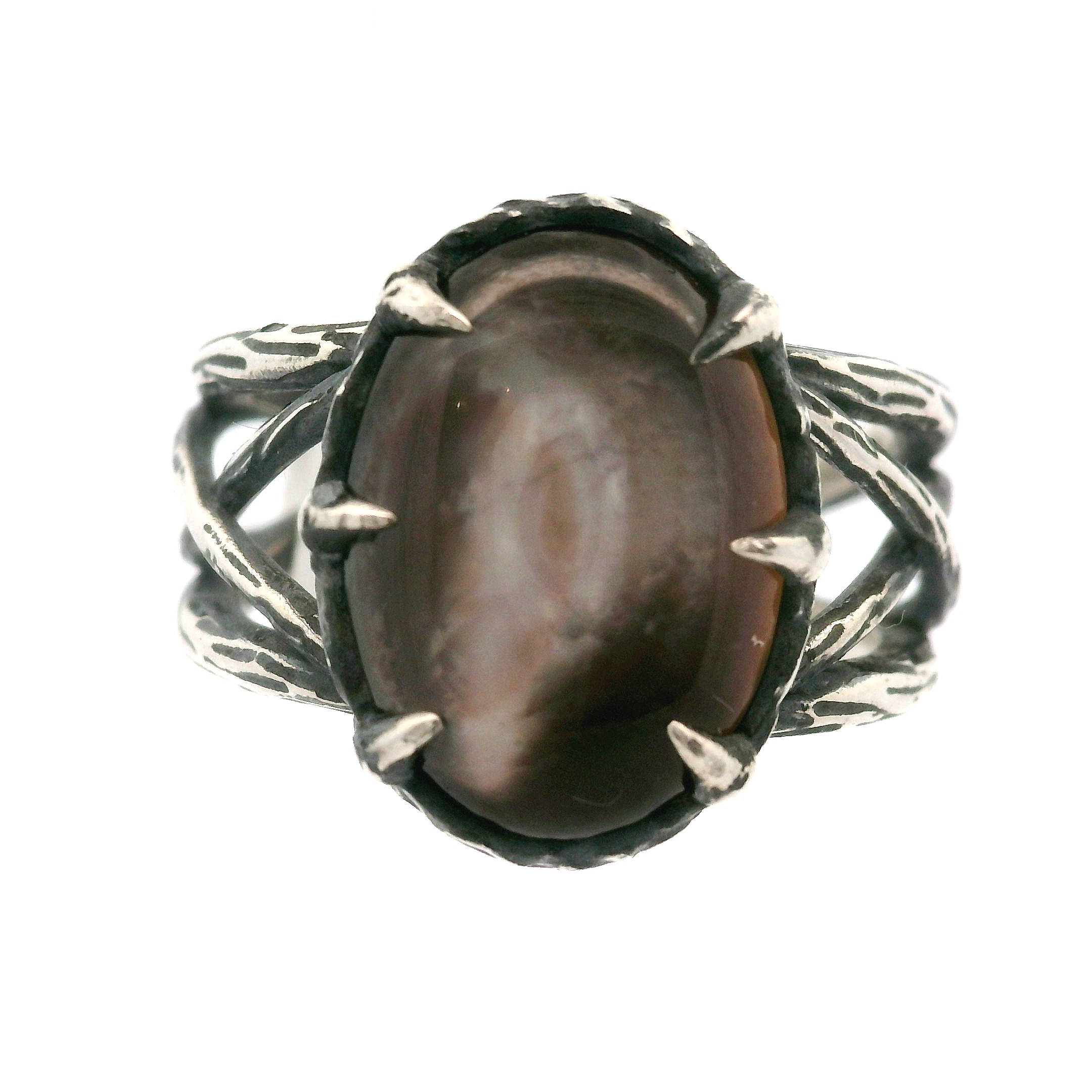 Black Mother of Pearl Bad Witch Cuff Ring .925 Silver for Peace and Enhancing Psychic Abilities