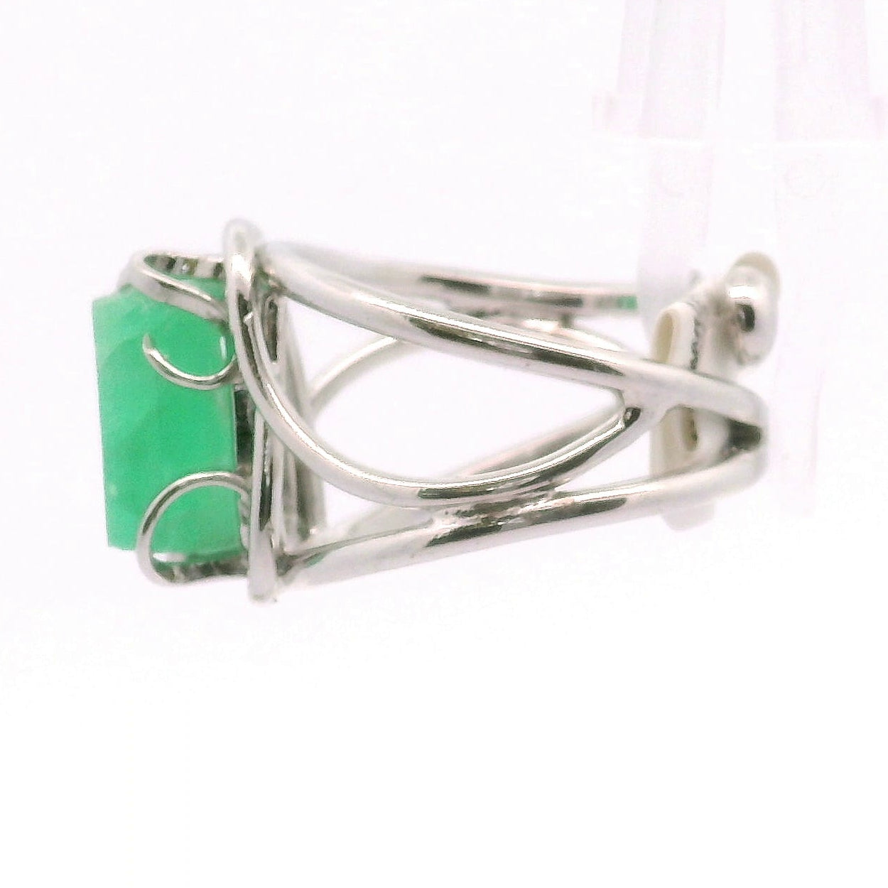 Natural Emerald Cuff Ring .925 Sterling Silver for Abundance, Love and Wealth