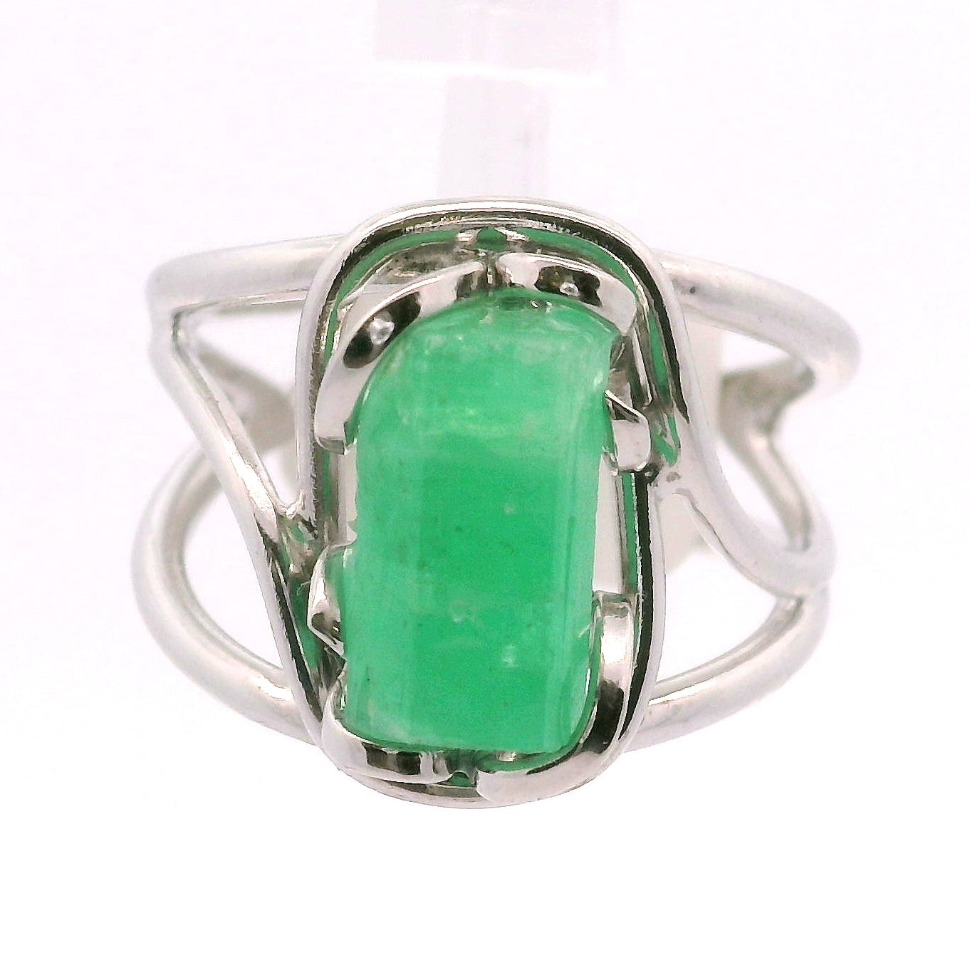 Natural Emerald Cuff Ring .925 Sterling Silver for Abundance, Love and Wealth