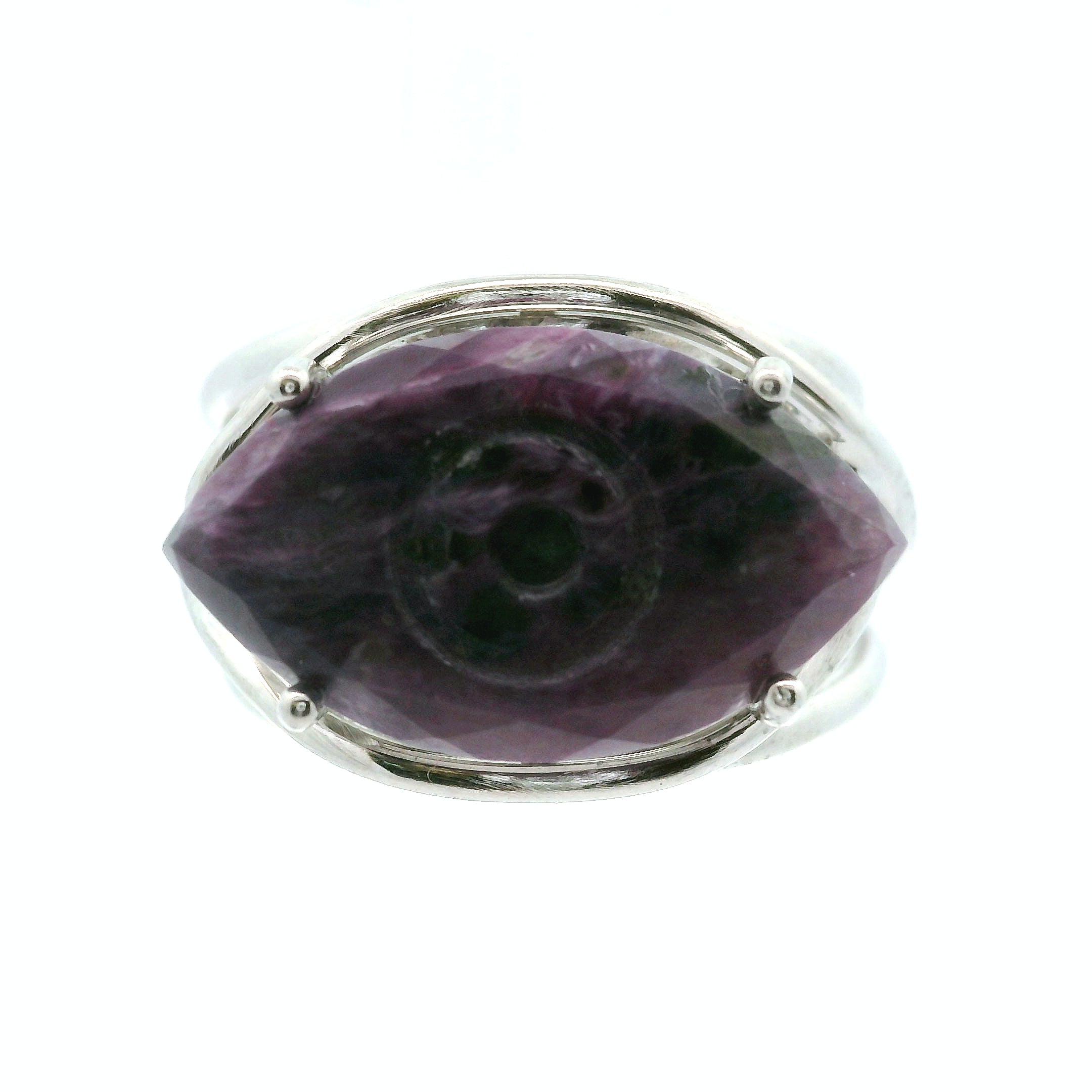 Evil Eye Charoite Cuff Ring .925 Silver for Enhancing your Intuitive Gifts and Spiritual Transformation