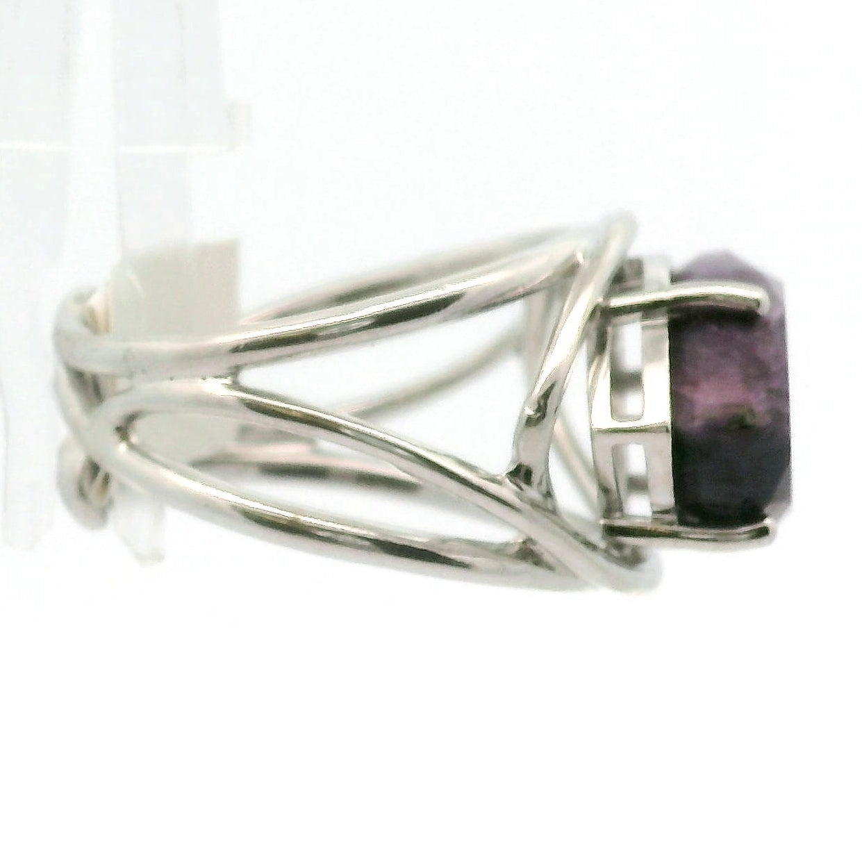 Evil Eye Charoite Cuff Ring .925 Silver for Enhancing your Intuitive Gifts and Spiritual Transformation