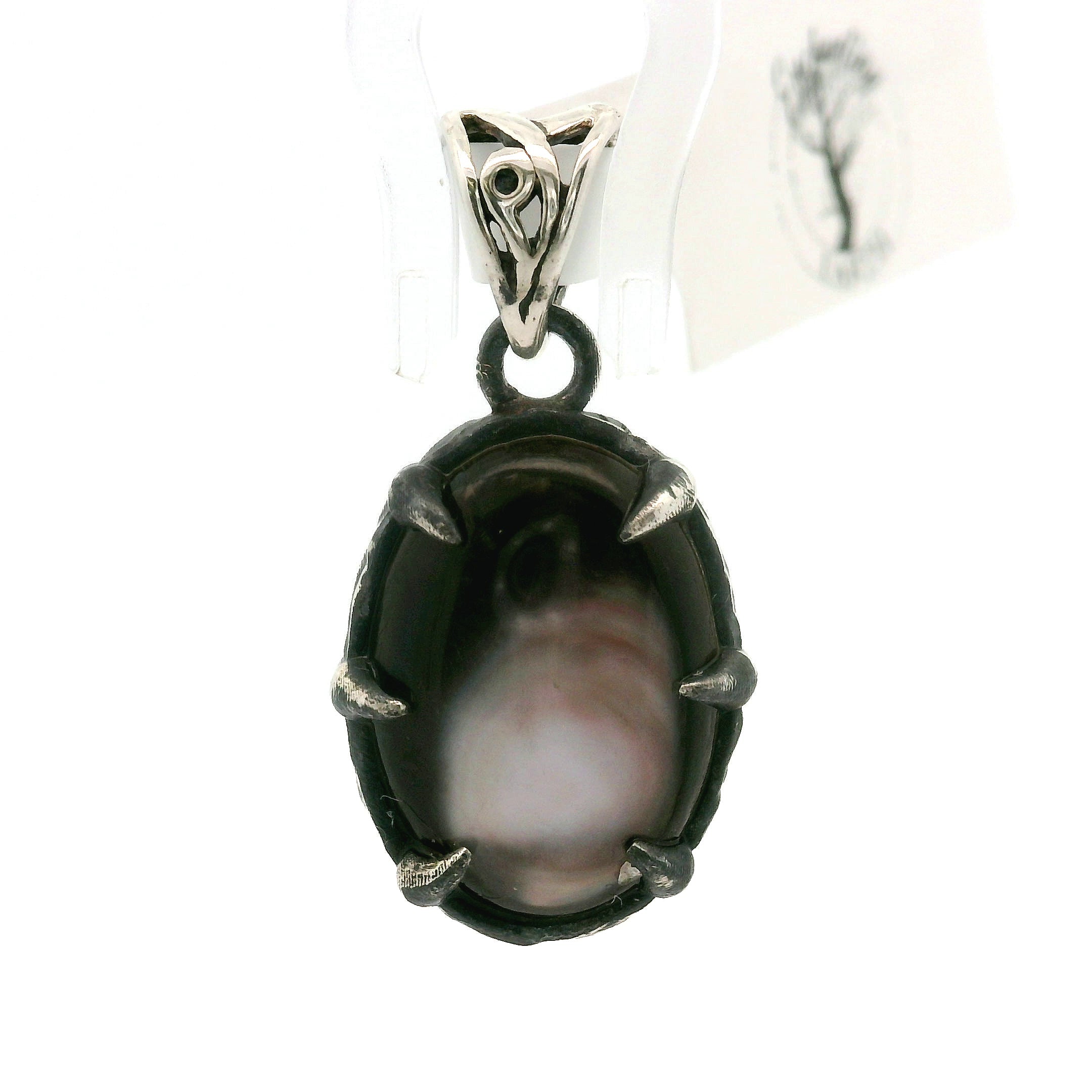 Black Mother of Pearl Bad Witch Pendant .925 Silver for Peace and Enhancing Psychic Abilities