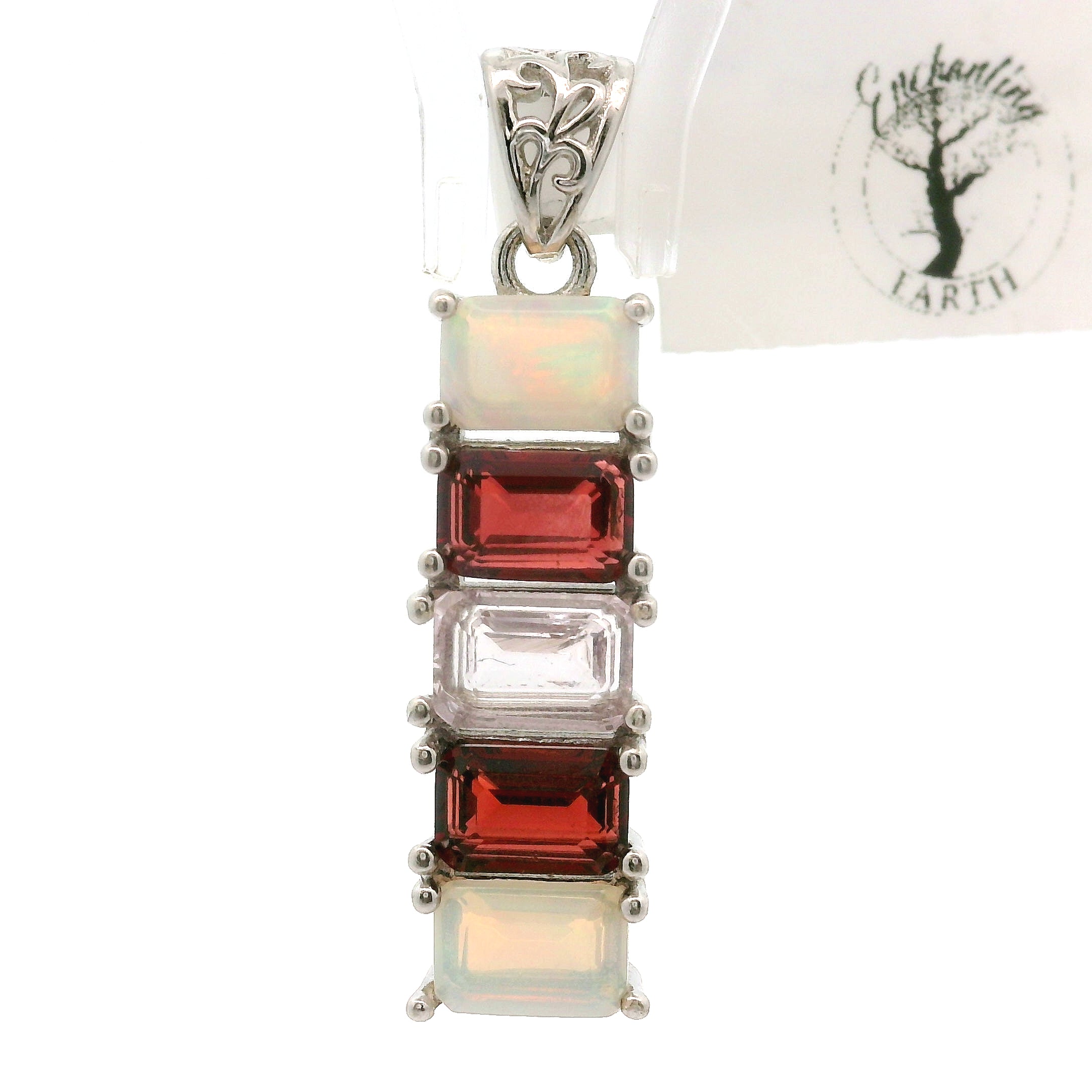 Multi Stone Emerald Cut Stacker Pendant .925 Silver for Healing, Intention Setting and Manifesting your Desires
