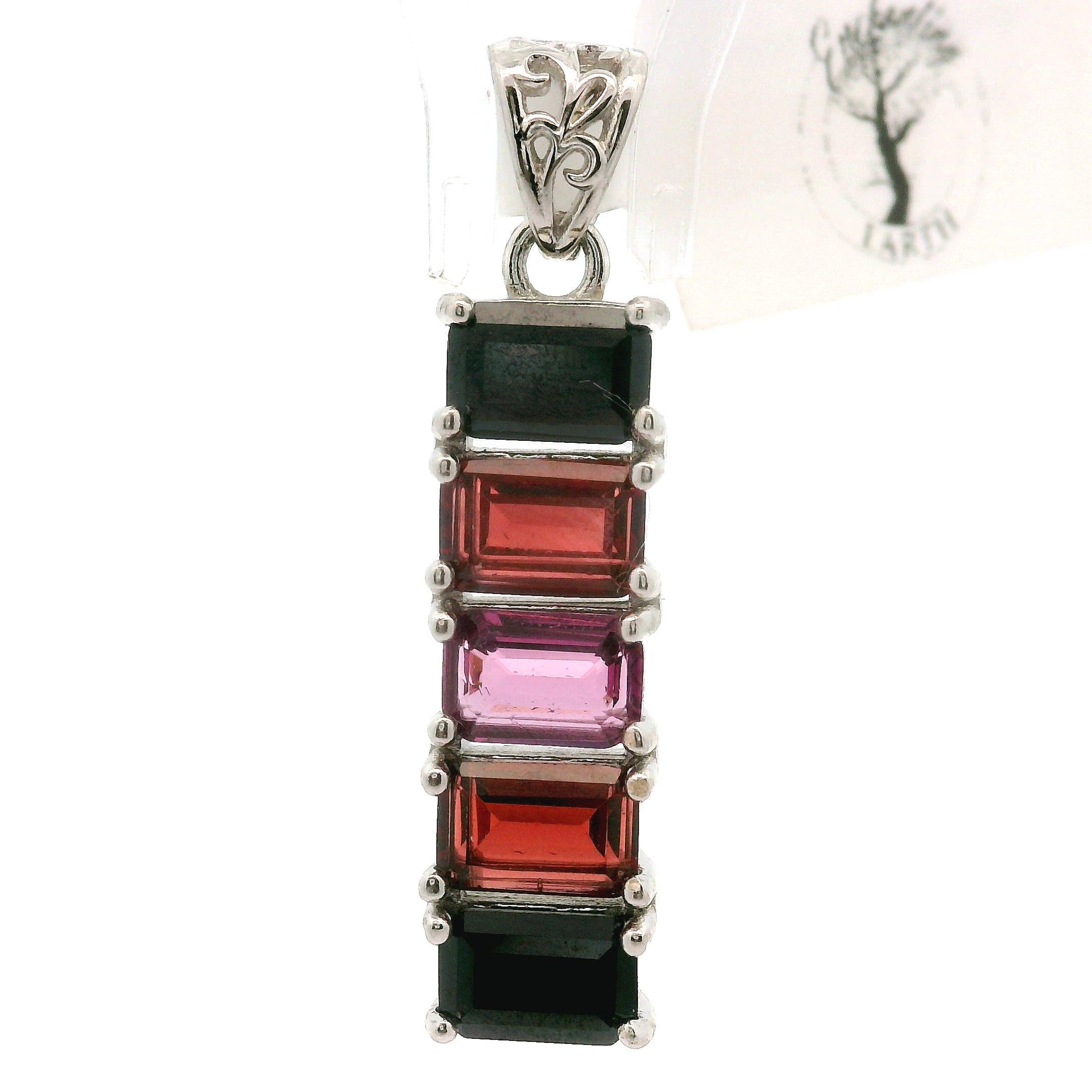 Multi Stone Emerald Cut Stacker Pendant .925 Silver for Healing, Intention Setting and Manifesting your Desires