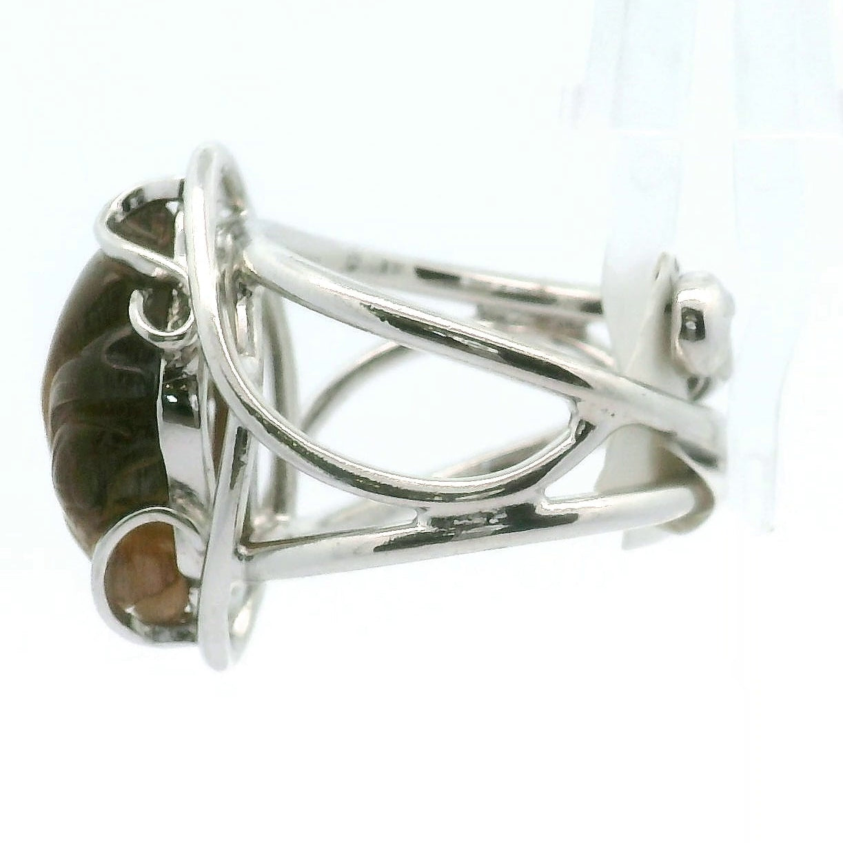 Black Moonstone with Sunstone Lucky Fish Cuff Ring .925 Silver for Confidence and Strength