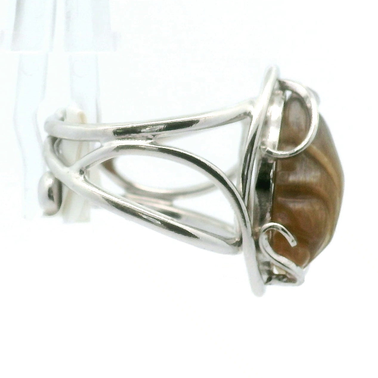 Black Moonstone with Sunstone Lucky Fish Cuff Ring .925 Silver for Confidence and Strength