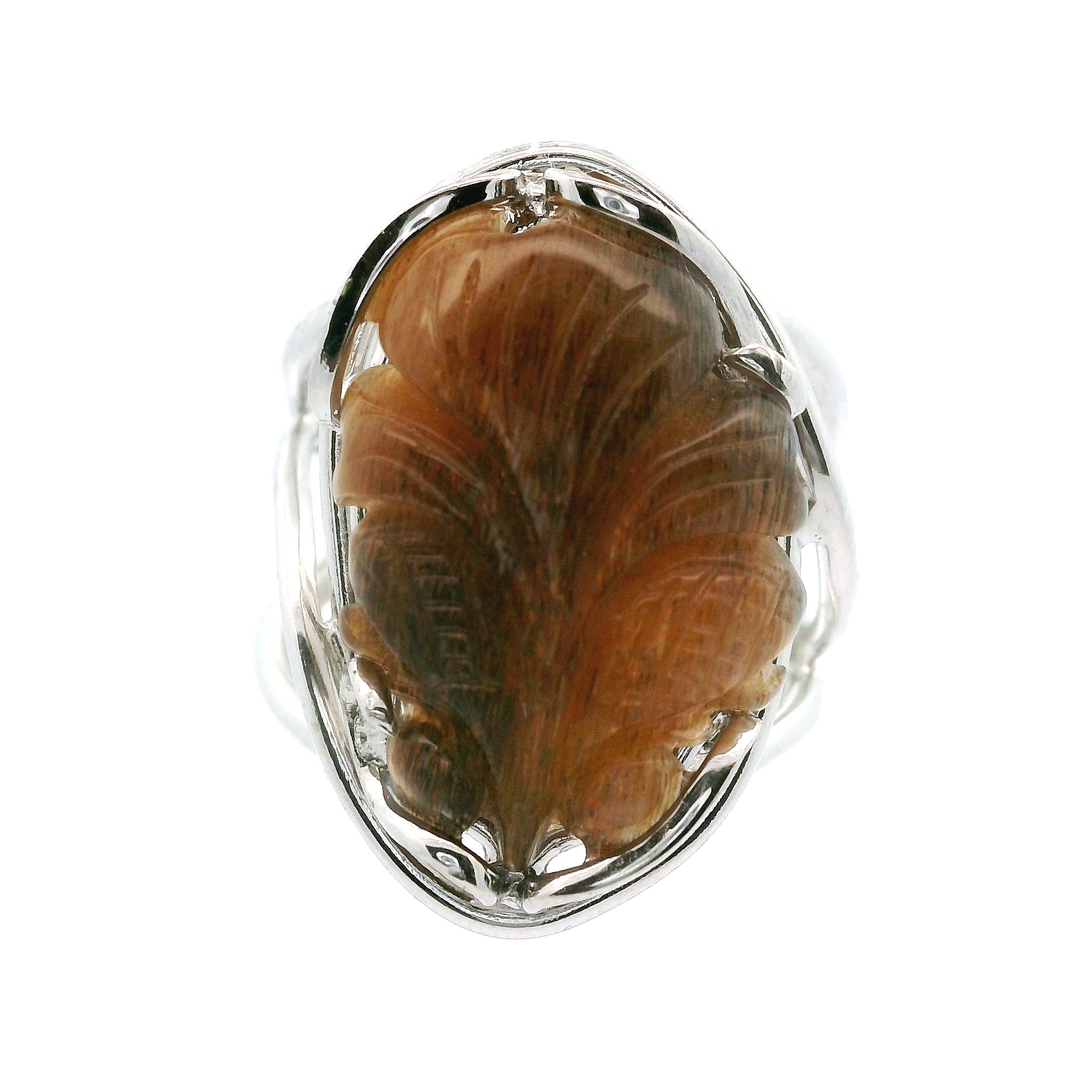 Black Moonstone with Sunstone Lucky Fish Cuff Ring .925 Silver for Confidence and Strength