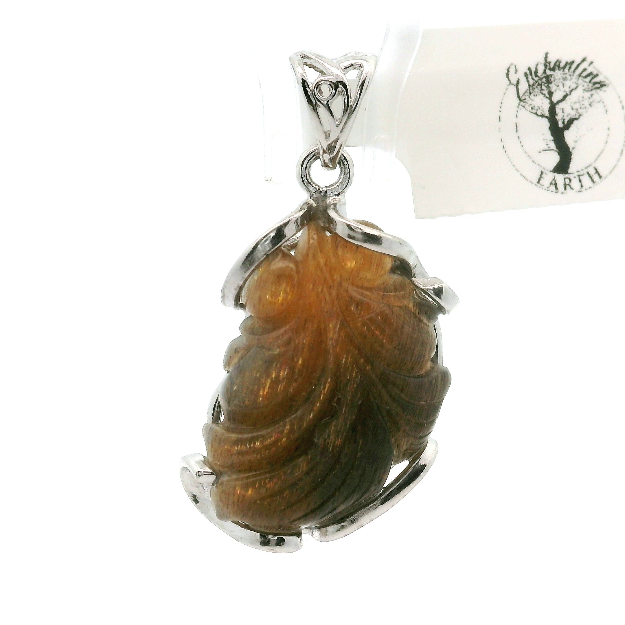 Black Moonstone with Sunstone Lucky Fish Pendant .925 Silver for Confidence and Strength