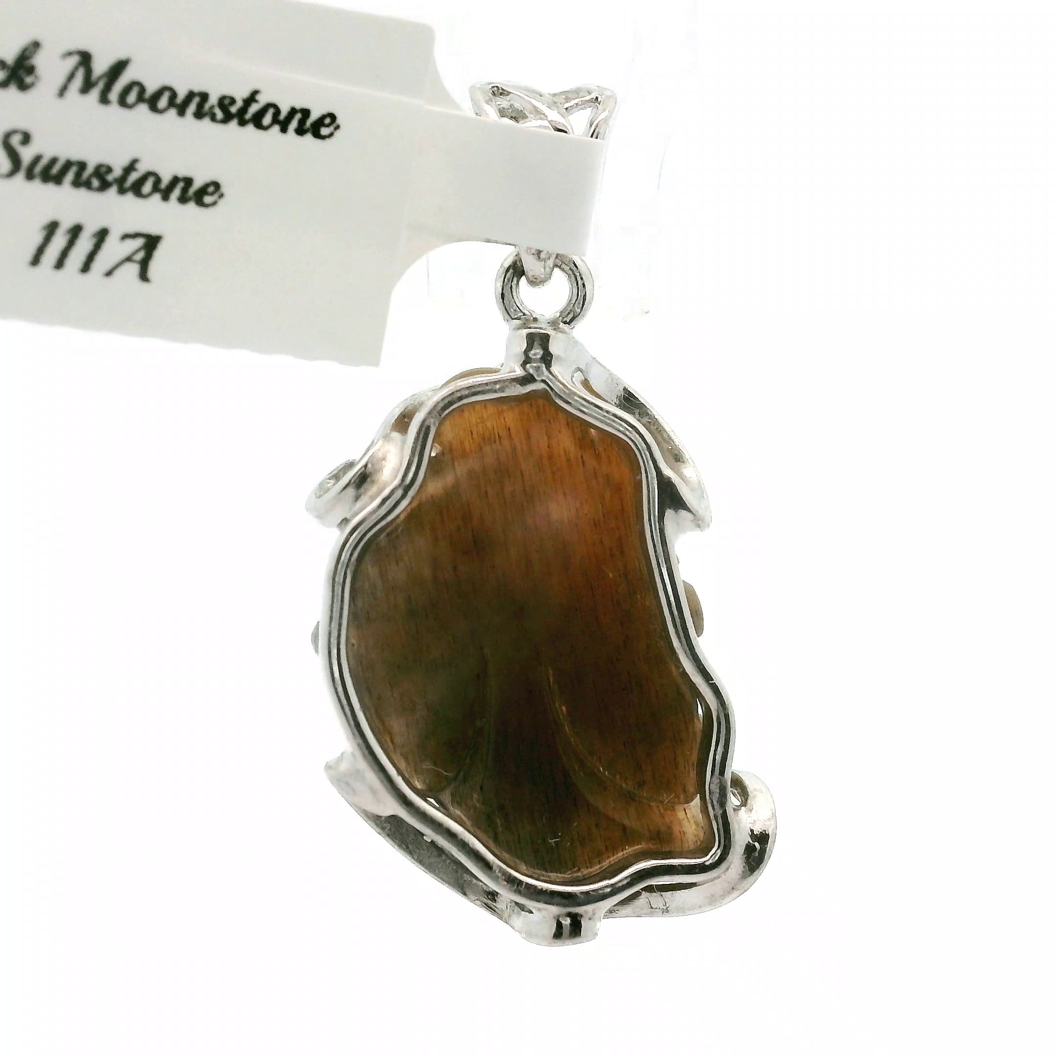 Black Moonstone with Sunstone Lucky Fish Pendant .925 Silver for Confidence and Strength