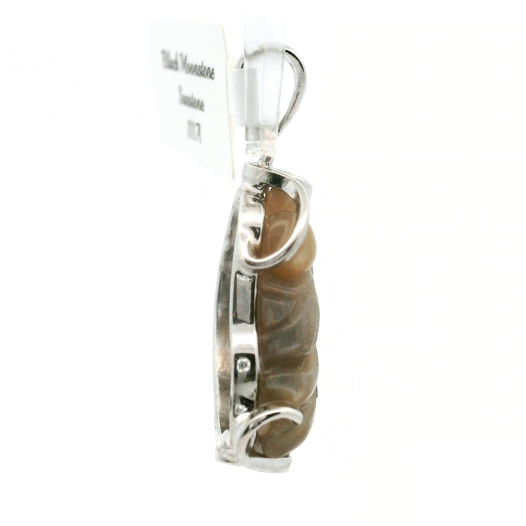 Black Moonstone with Sunstone Lucky Fish Pendant .925 Silver for Confidence and Strength
