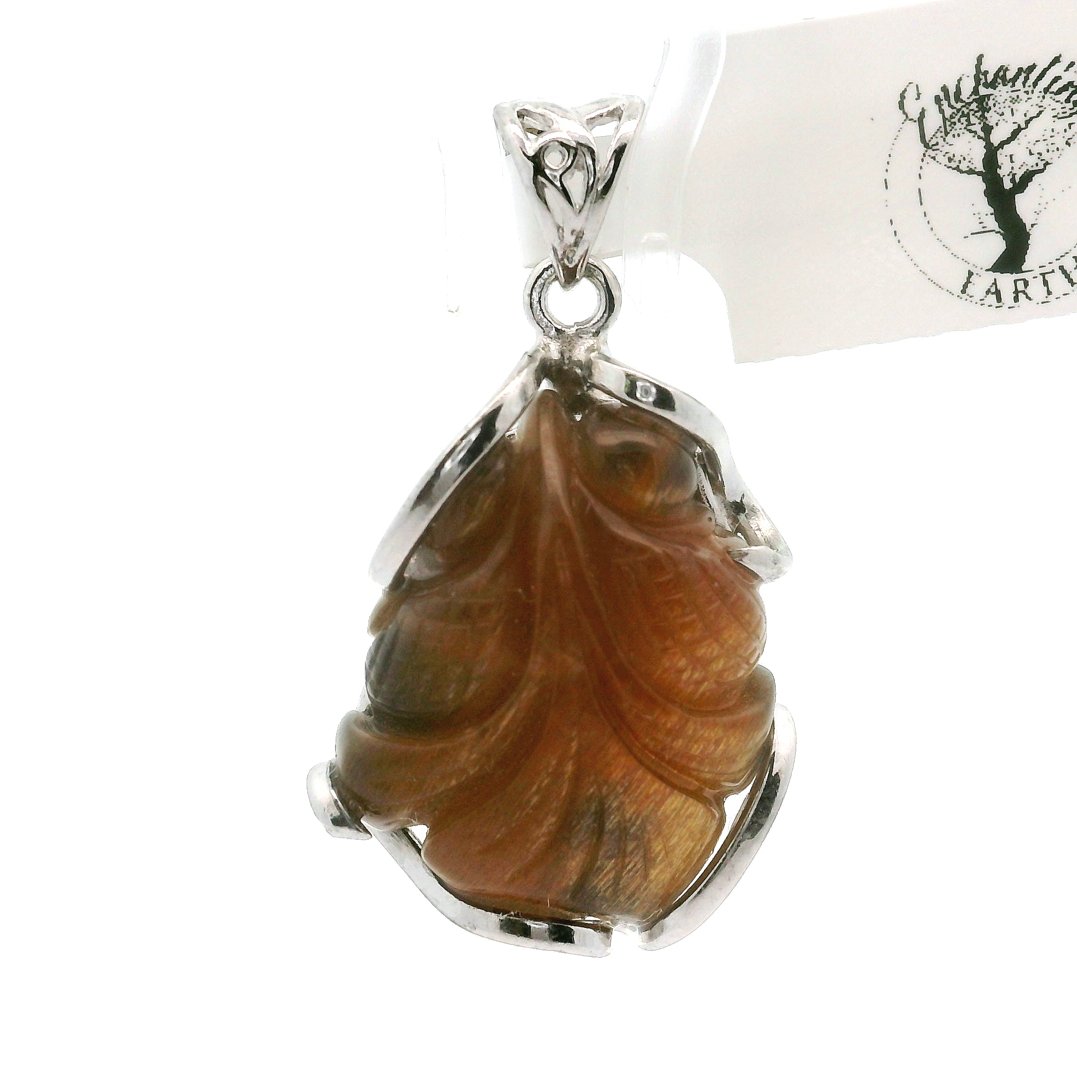 Black Moonstone with Sunstone Lucky Fish Pendant .925 Silver for Confidence and Strength