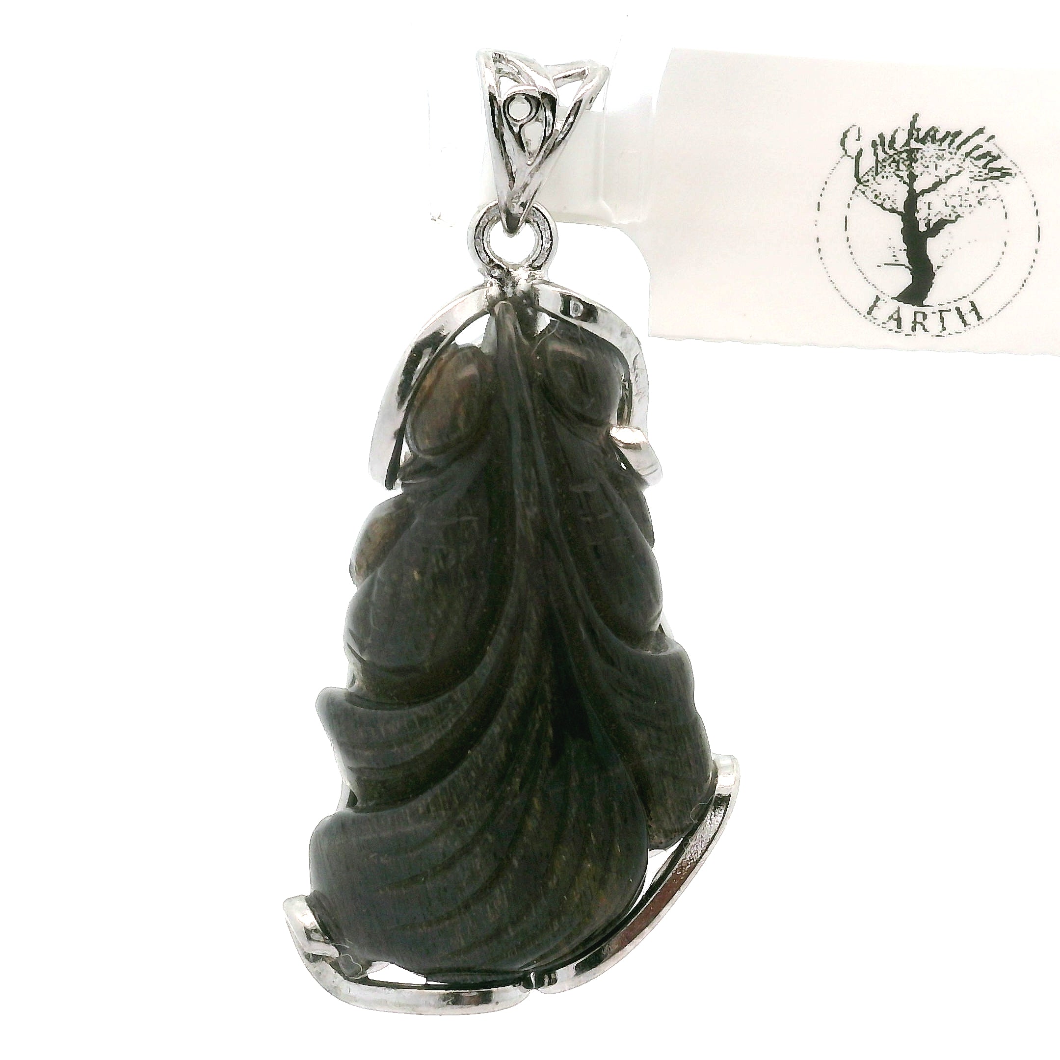 Black Moonstone with Sunstone Lucky Fish Pendant .925 Silver for Confidence and Strength