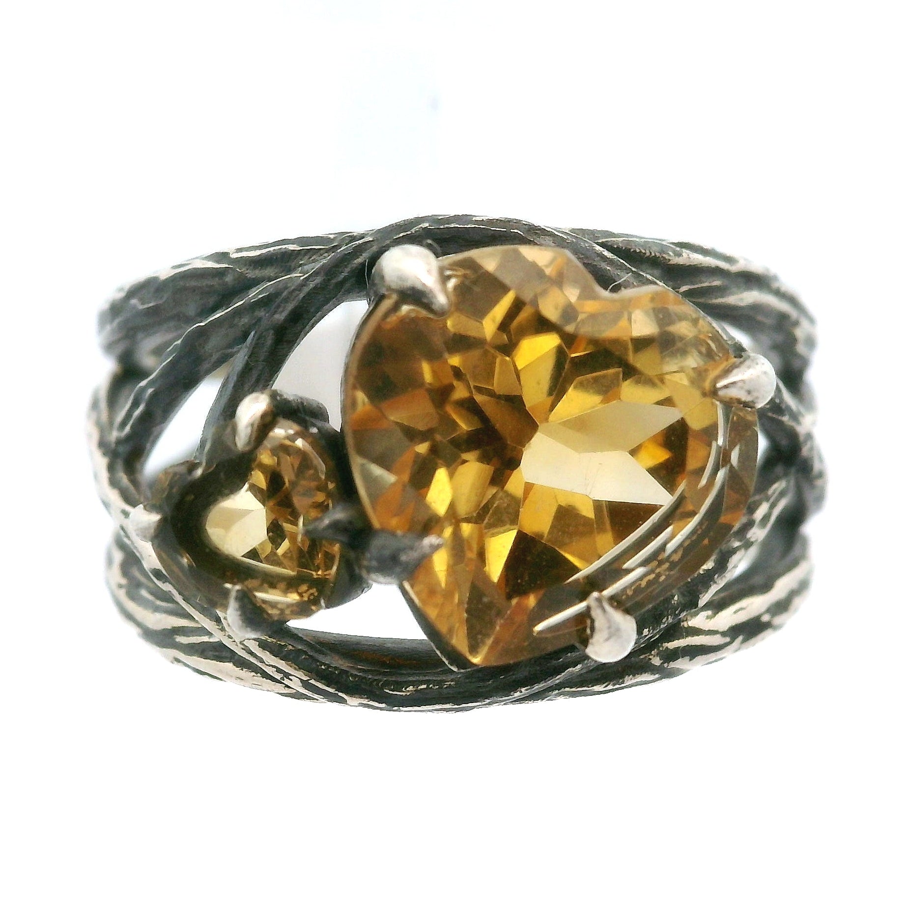 Double Heart Bad Witch Cuff Ring .925 Silver for Empowerment, Grounding and Protection
