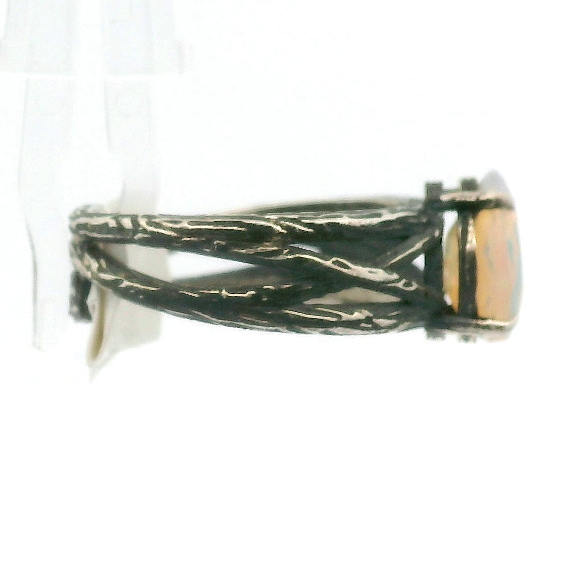 Ethiopian Opal Bad Witch Cuff Ring .925 Silver for Transformation and Energy Protection