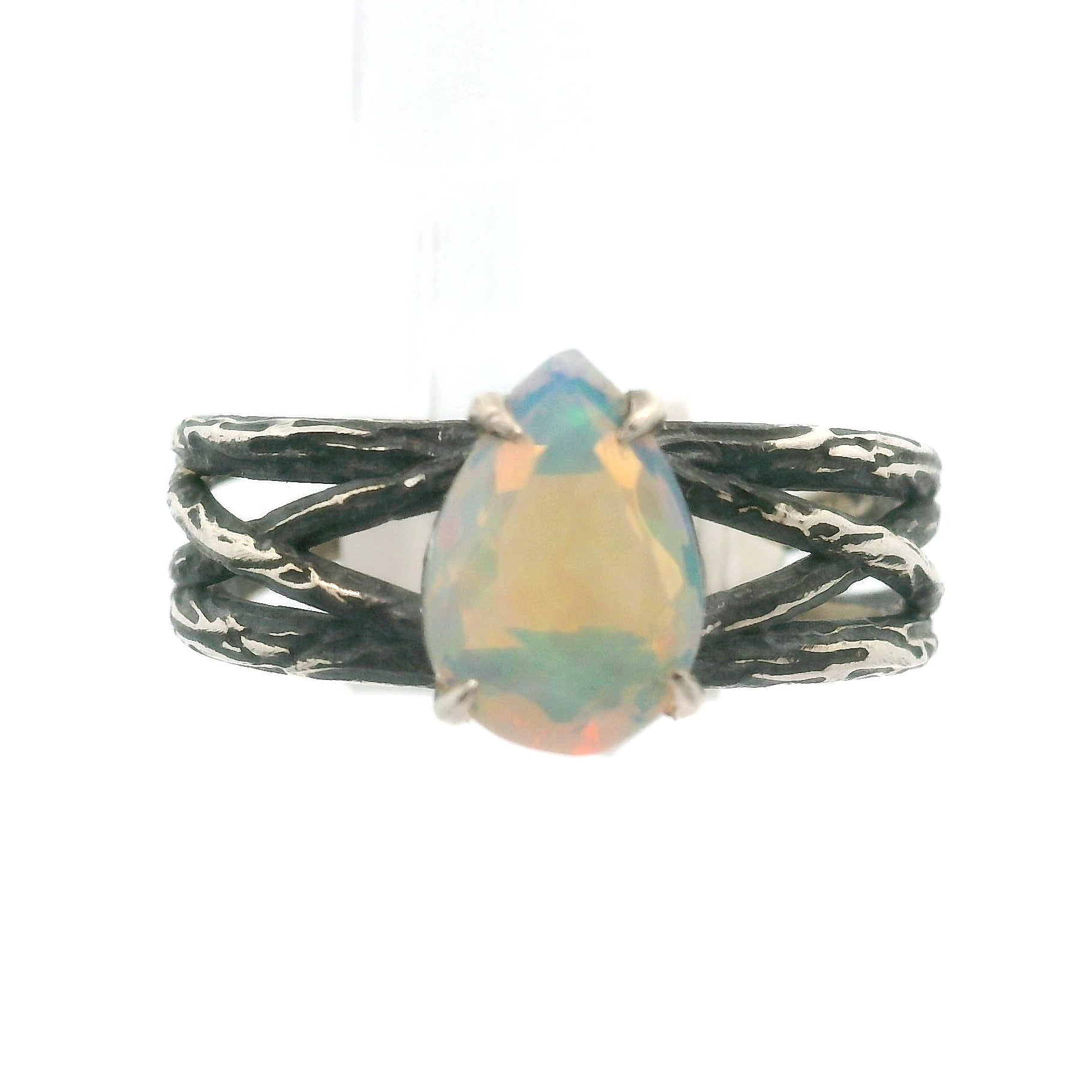 Ethiopian Opal Bad Witch Cuff Ring .925 Silver for Transformation and Energy Protection