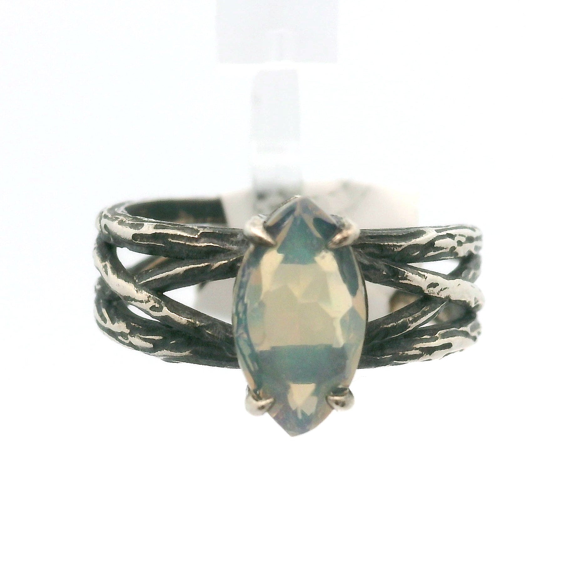 Ethiopian Opal Bad Witch Cuff Ring .925 Silver for Transformation and Energy Protection