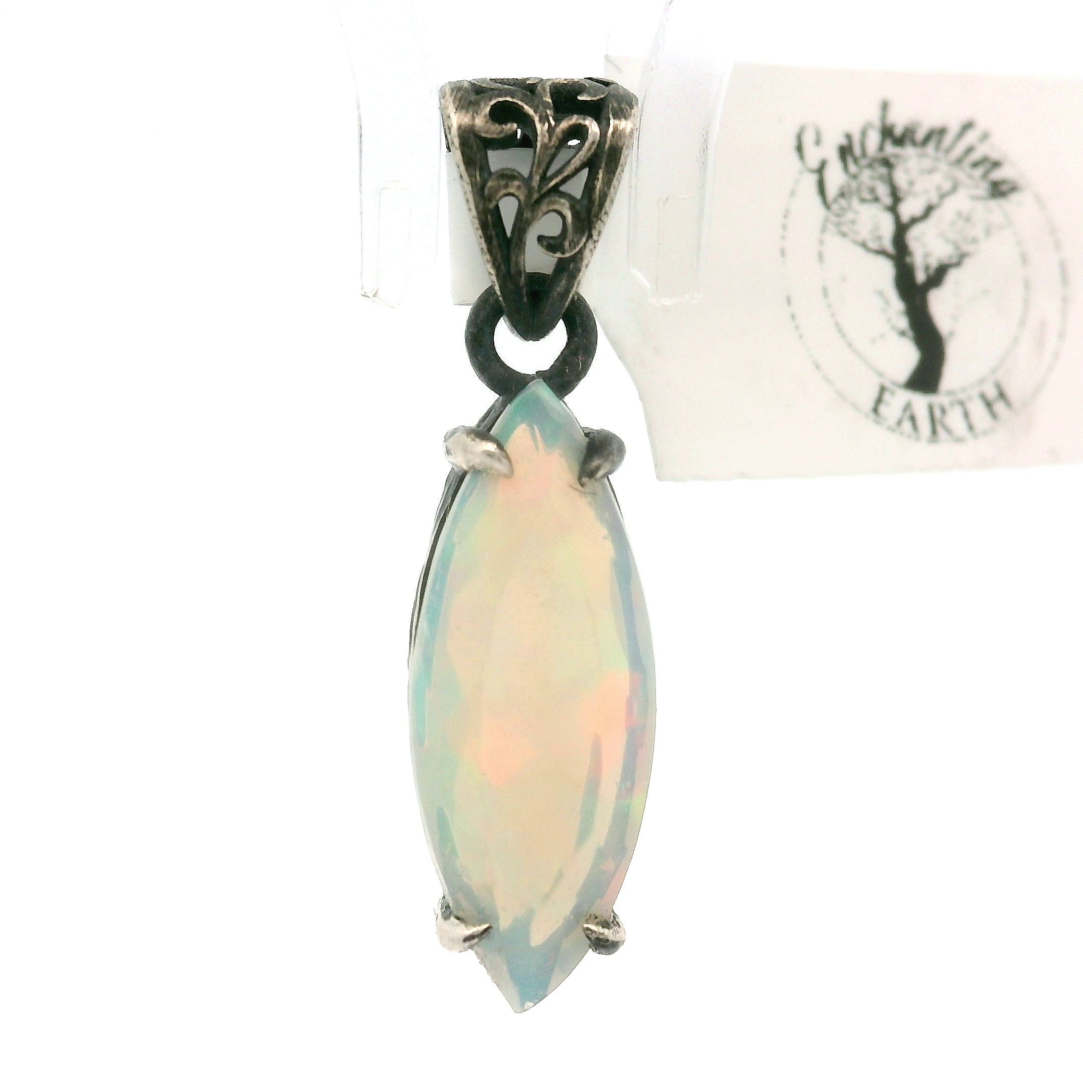 Ethiopian Opal Bad Witch Pendant .925 Silver for Transformation and Aura Balancing