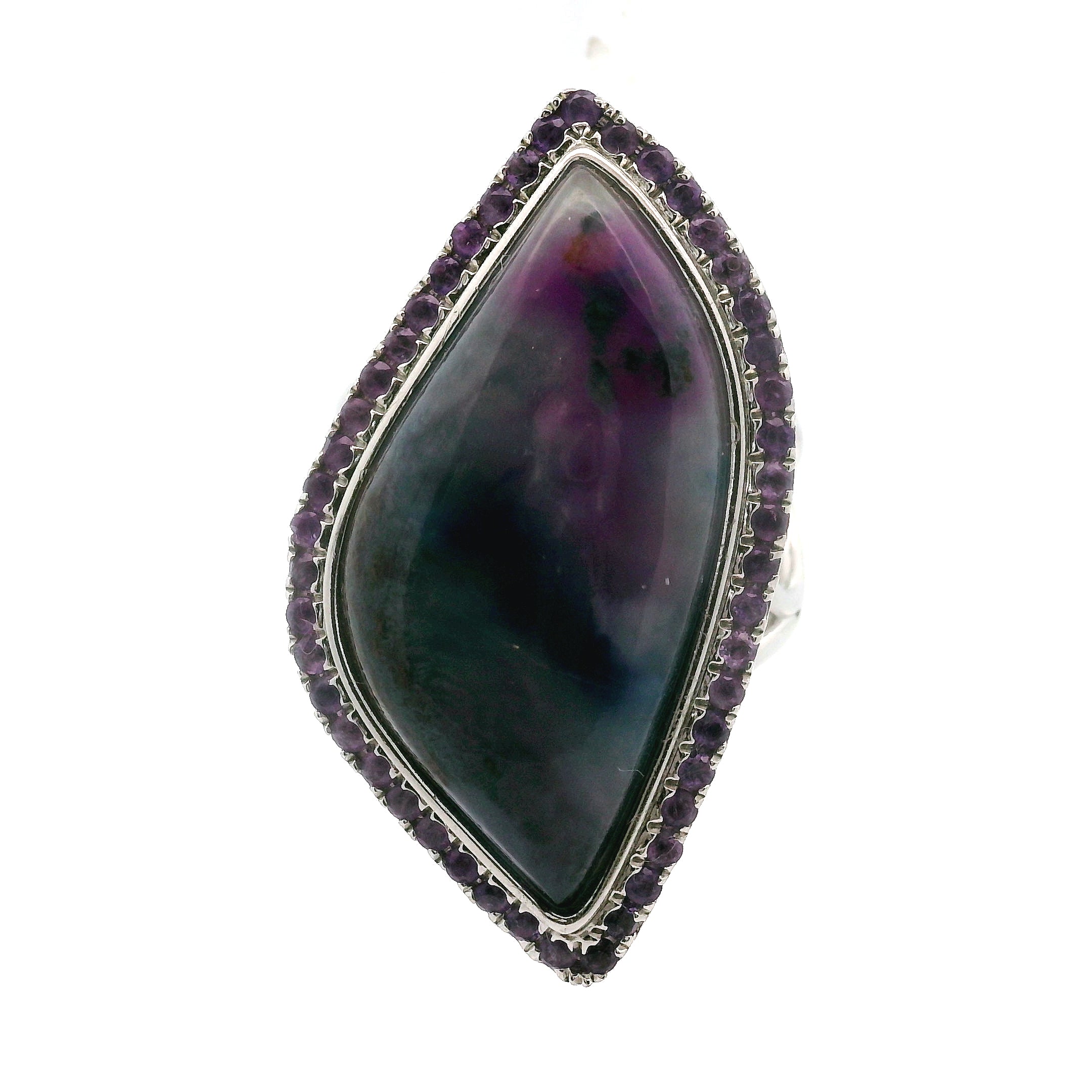 Sugilite with Amethyst Pavé Cuff Ring .925 Silver for Intuition and Clarity